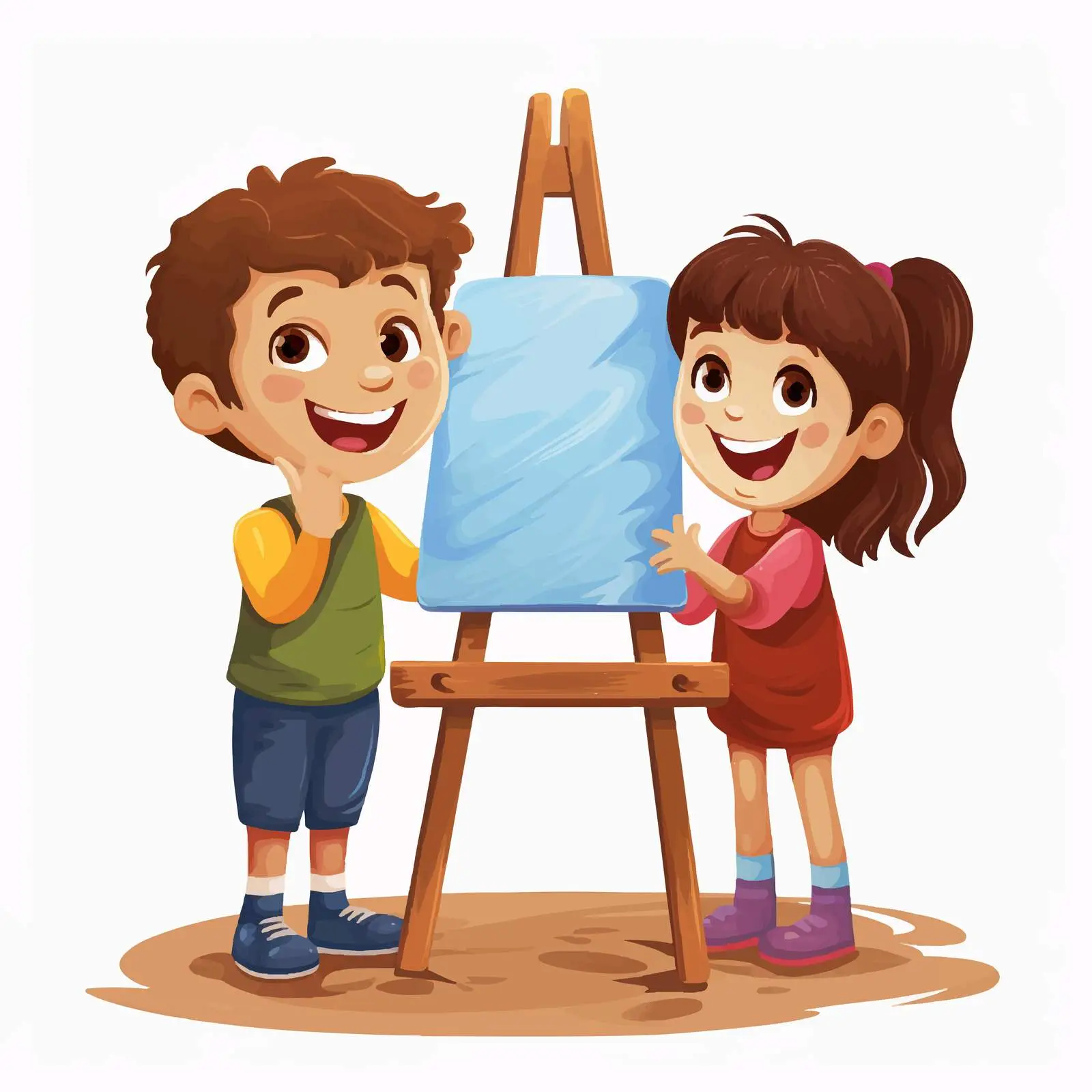 Kids Painting a Wooden Sign Illustration — free download from Dotvec