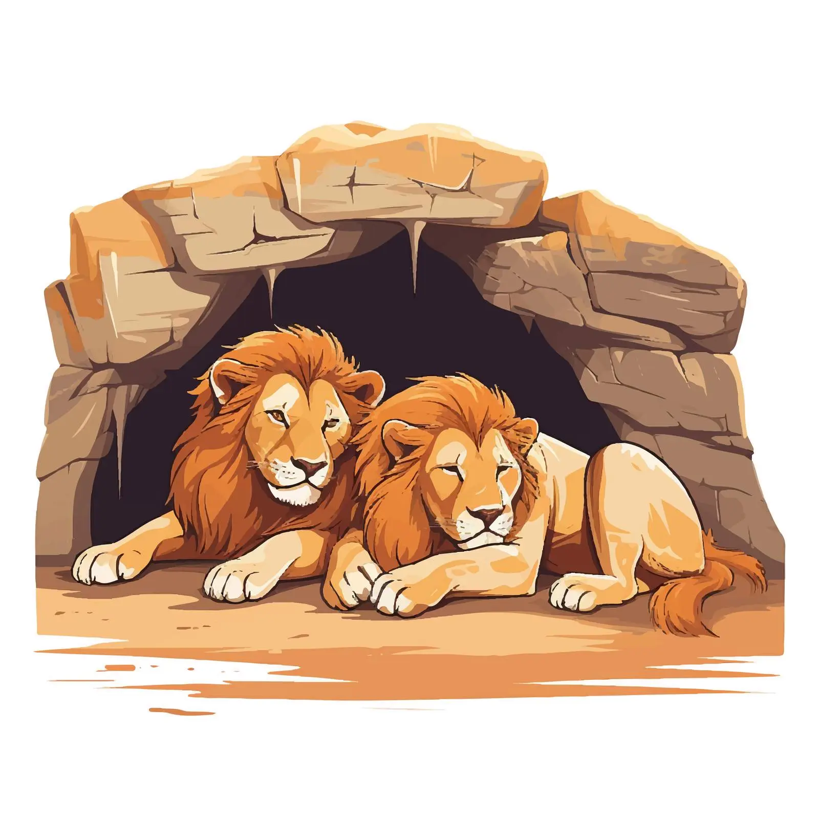 Sleeping Lions in a Cave Vector Illustration — free download from Dotvec