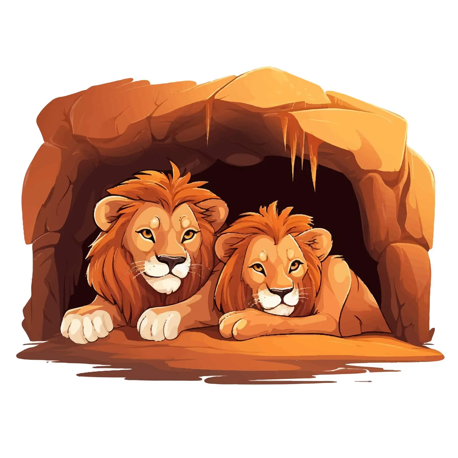 Two Lions Sleeping in Cave Illustration — free download from Dotvec