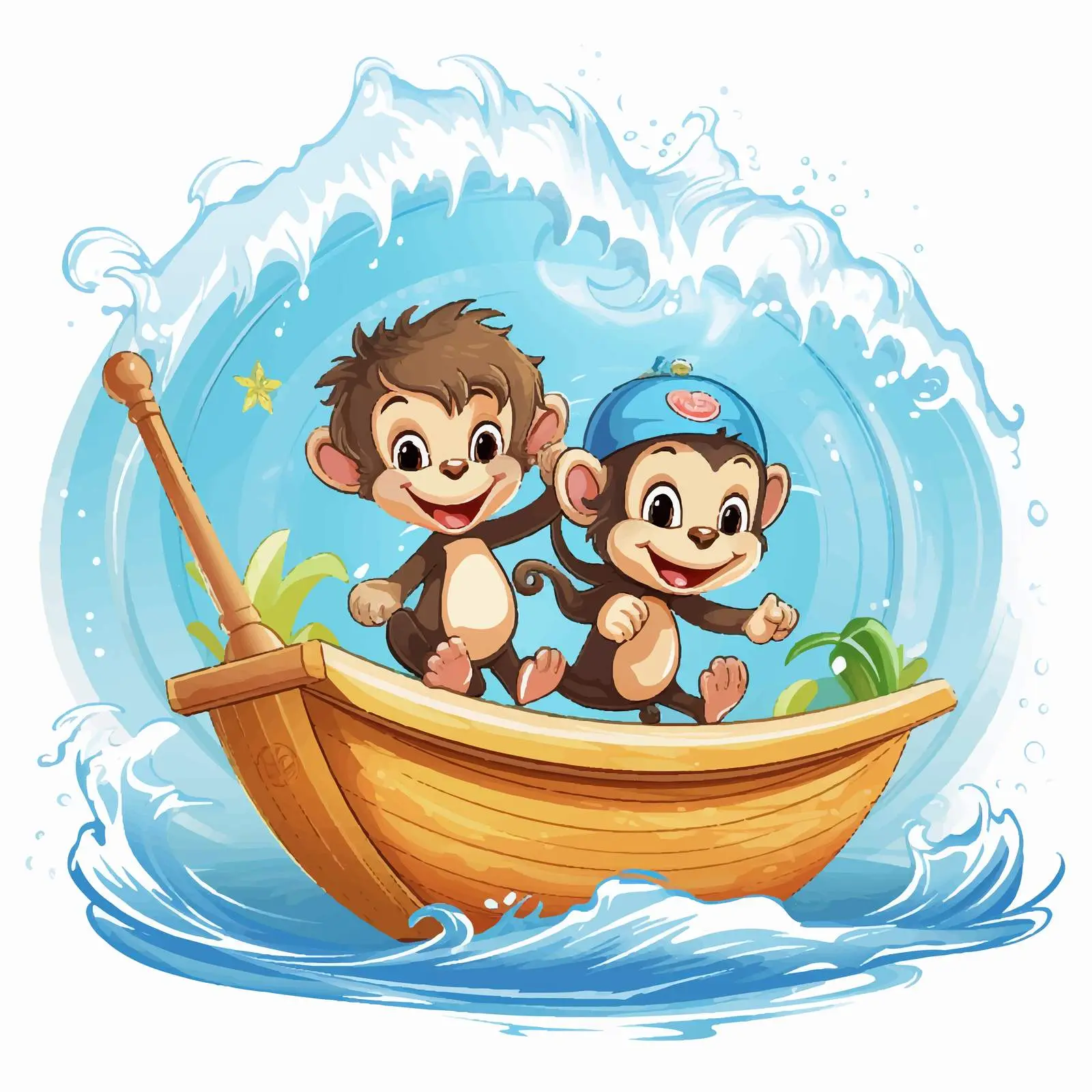 Two Little Monkeys on a Boat Illustration — free download from Dotvec