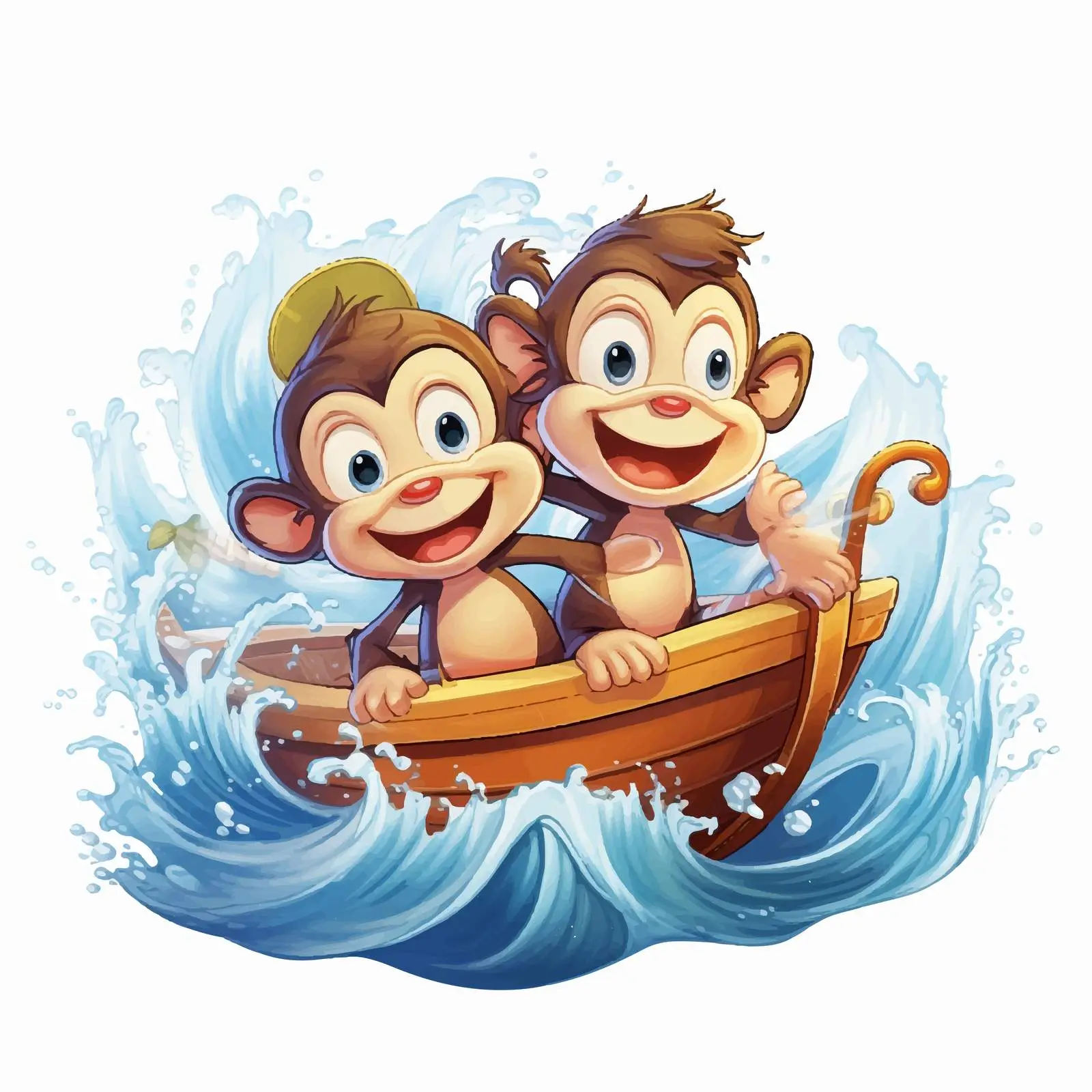 Two Little Monkeys on a Boat Illustration — free download from Dotvec