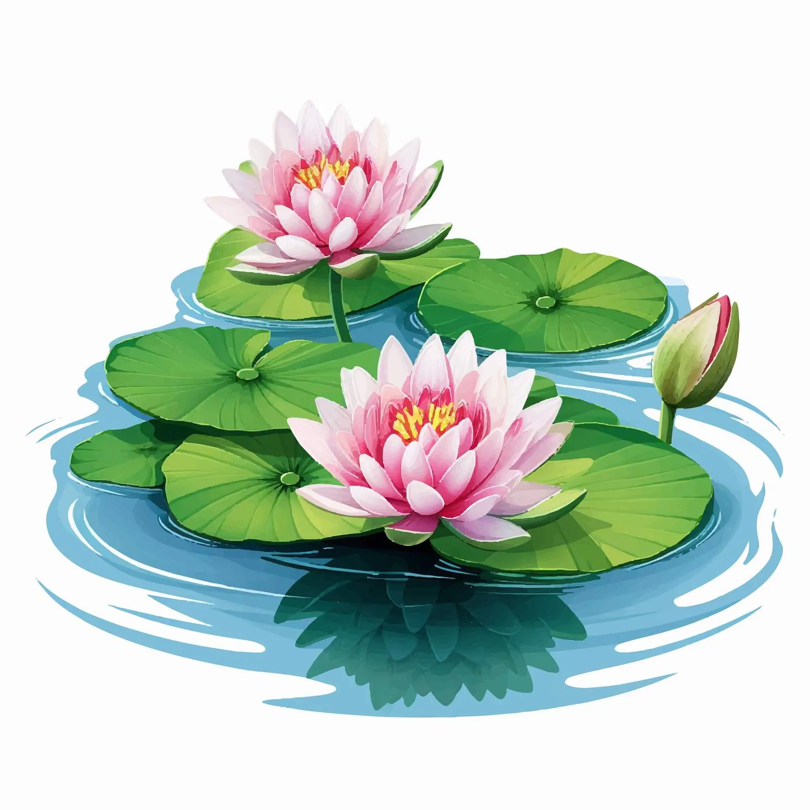 Lotus Flowers and Leaves on Water Illustration – free plant design image from Dotvec