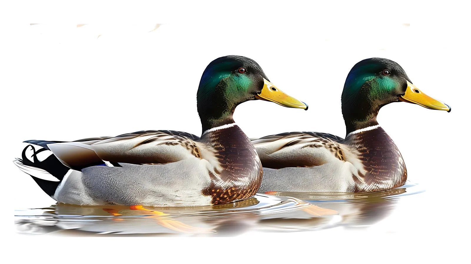Mallard Ducks Swimming River Isolated White — free download from Dotvec