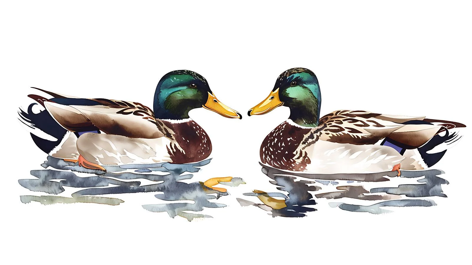 Mallard Ducks Swimming River Isolated White — free download from Dotvec