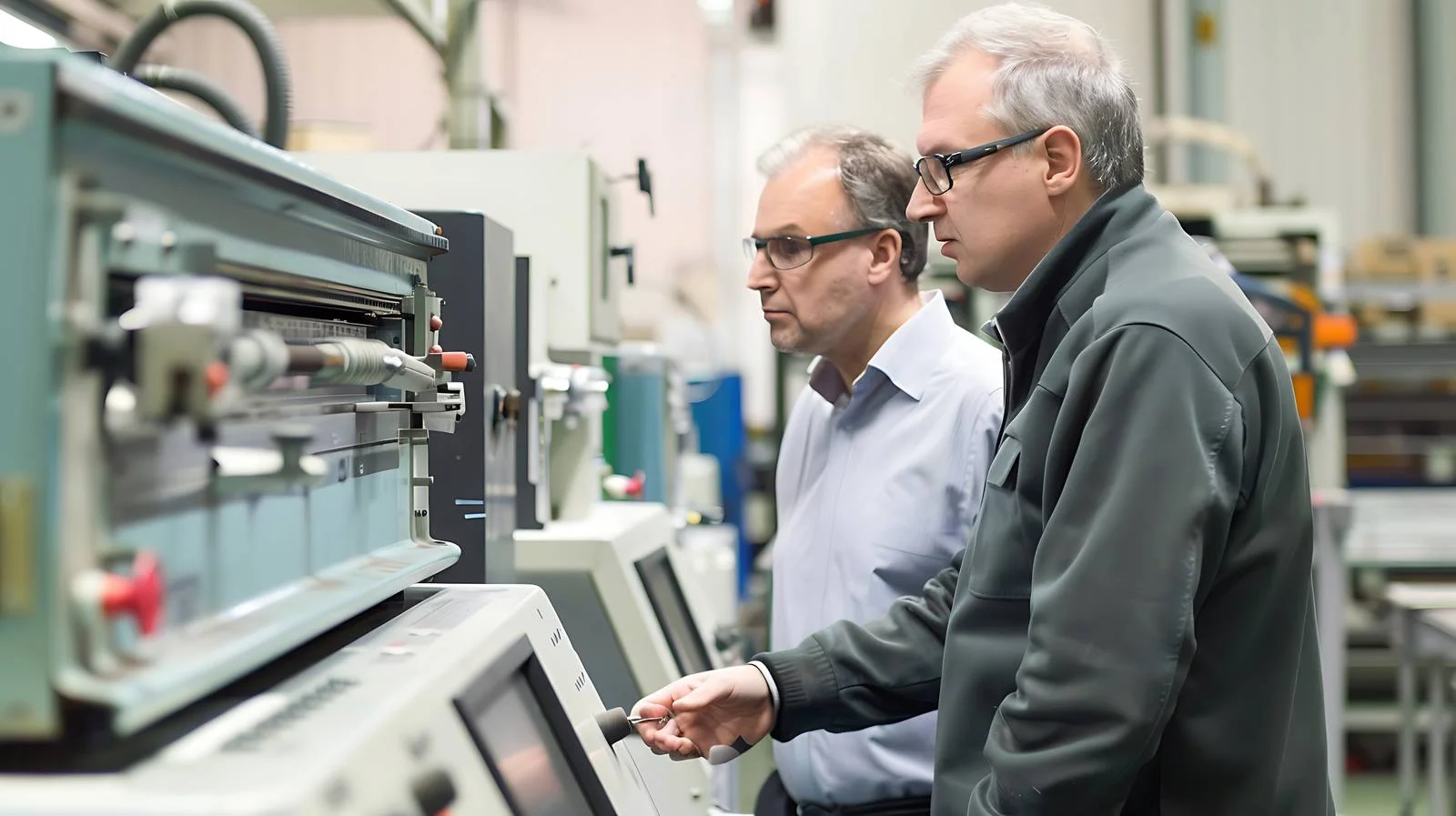 Men Observing Machine in Factory Setting — free download from Dotvec