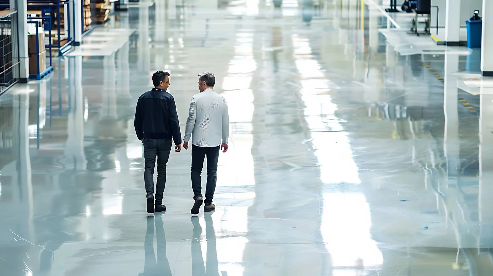 Two Men Conversing in Factory Setting — free download from Dotvec