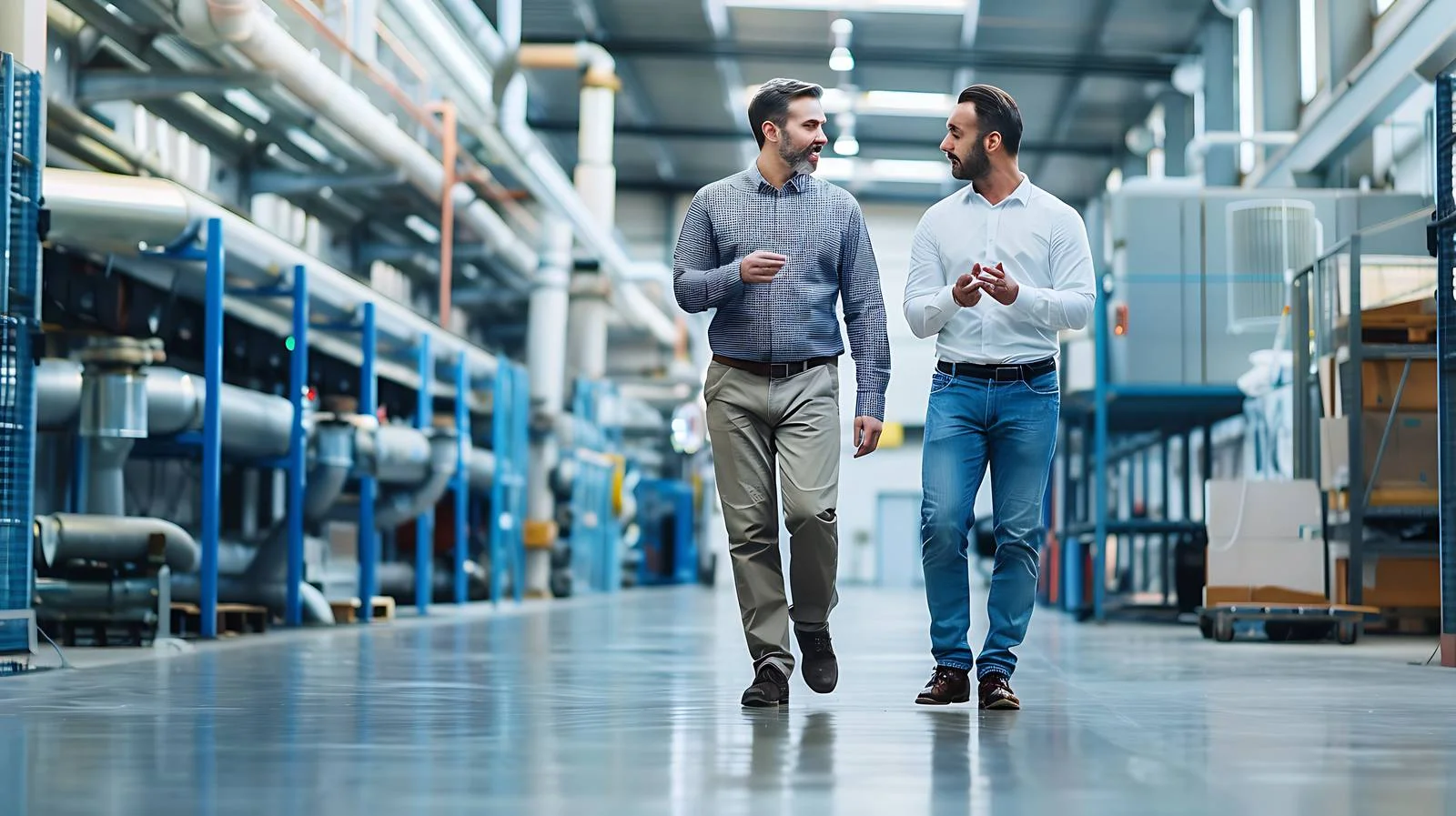 Men Discussing in Factory Shop Setting — free download from Dotvec