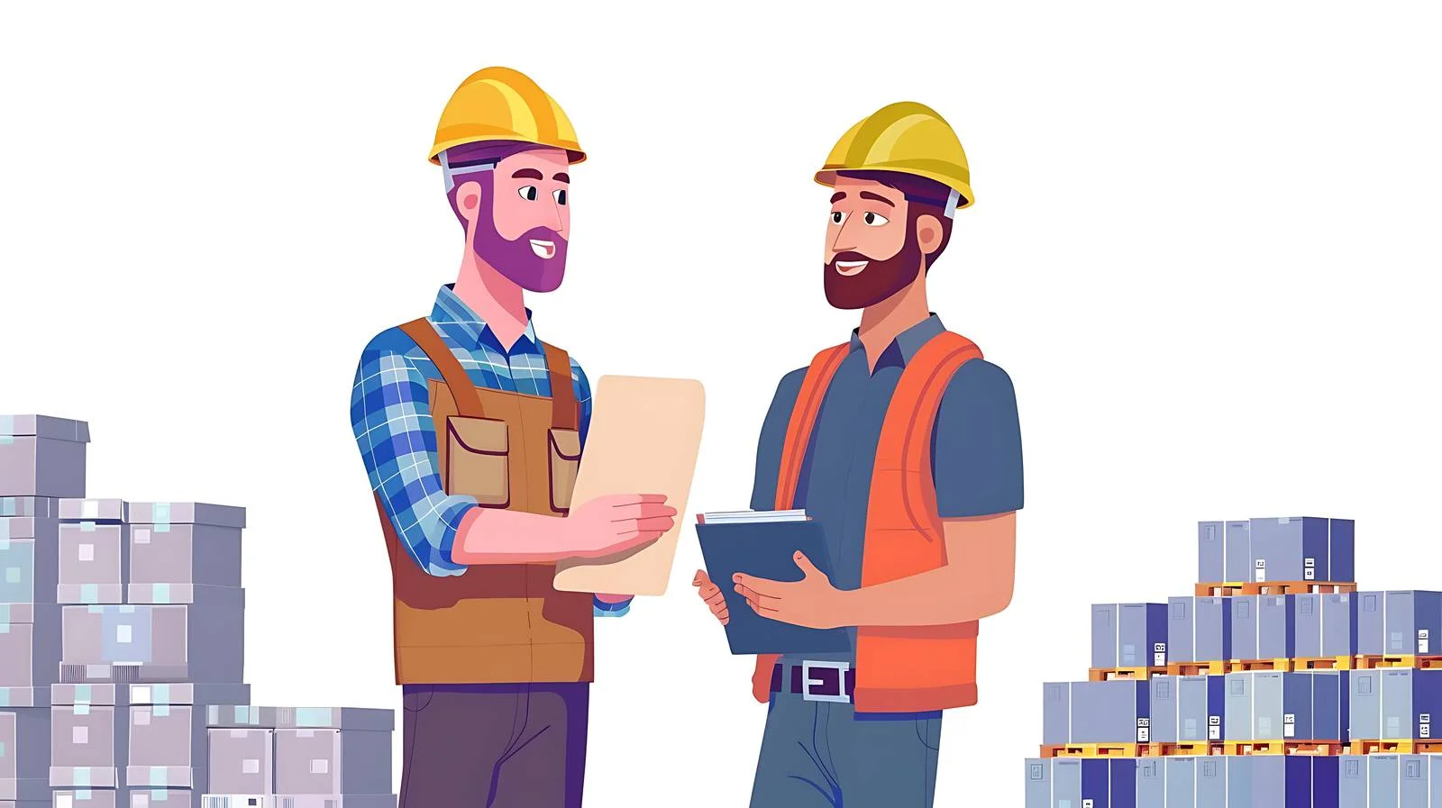 Warehouse Discussion: Two Men Sharing Information — free download from Dotvec