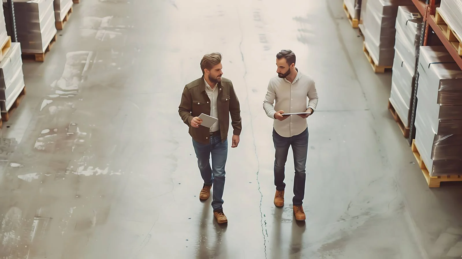 Industrial Team Inspecting Warehouse with Tablet — free download from Dotvec