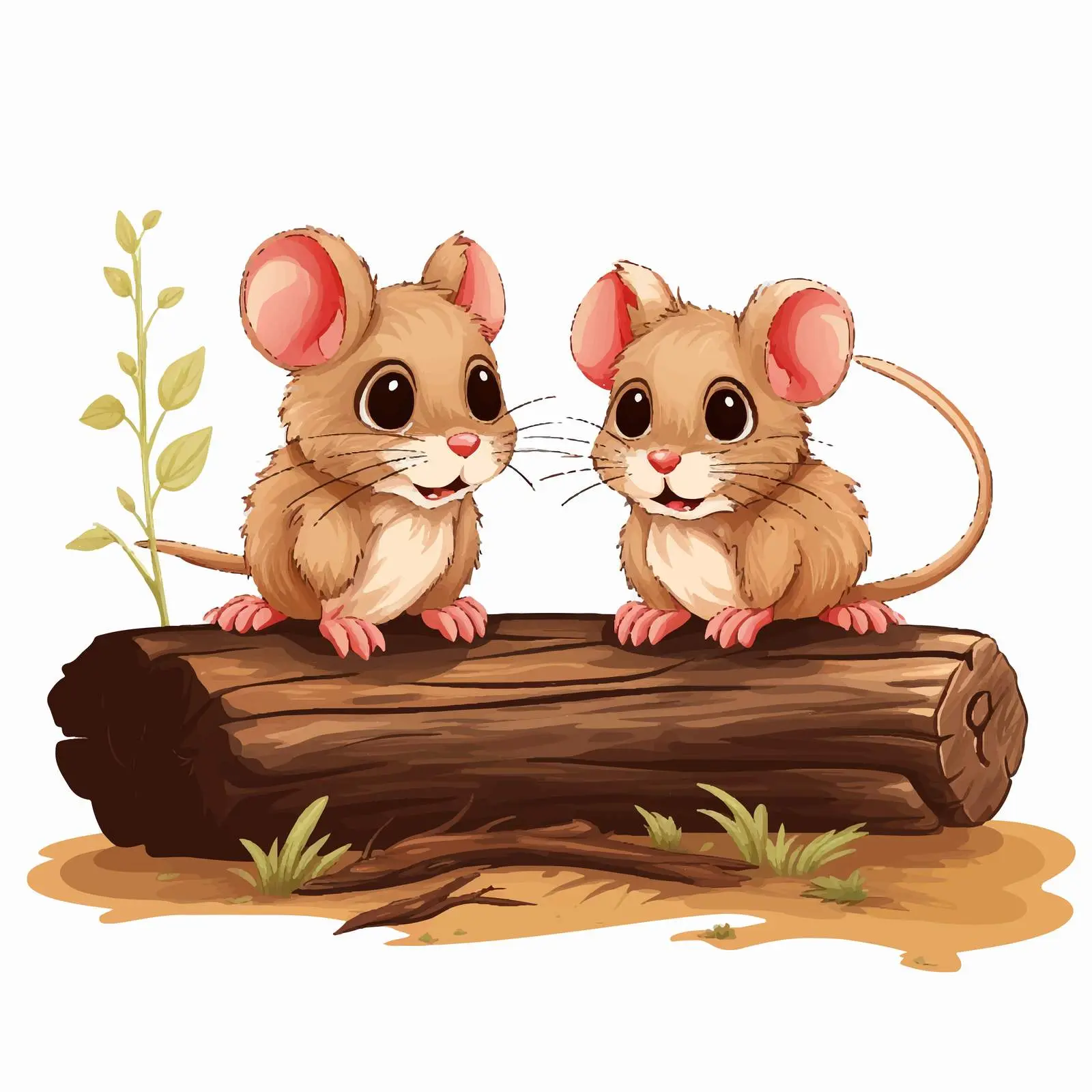 Two Mice Sitting on a Fallen Tree Vector — free download from Dotvec