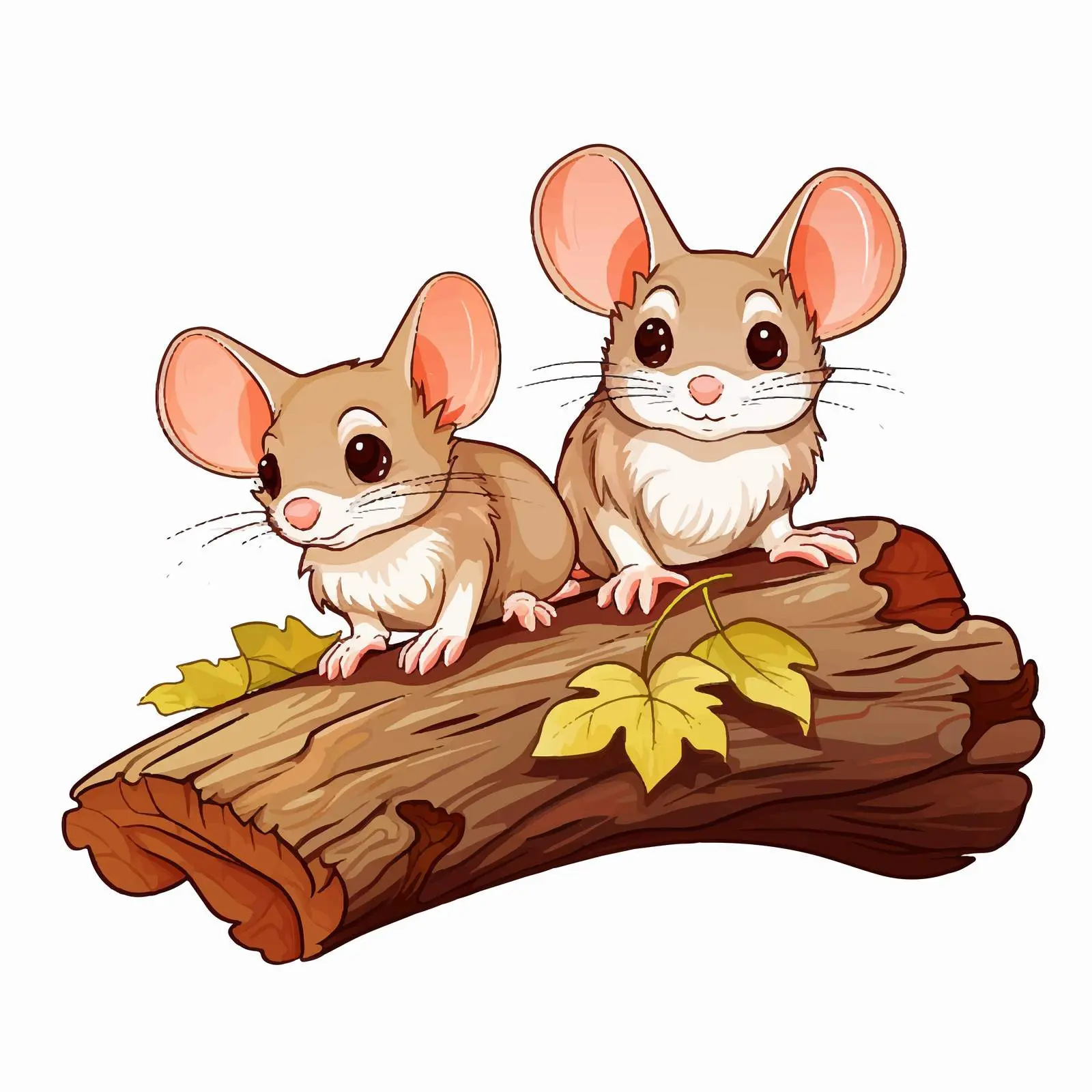 Two Cartoon Mice on a Fallen Tree Vector — free download from Dotvec