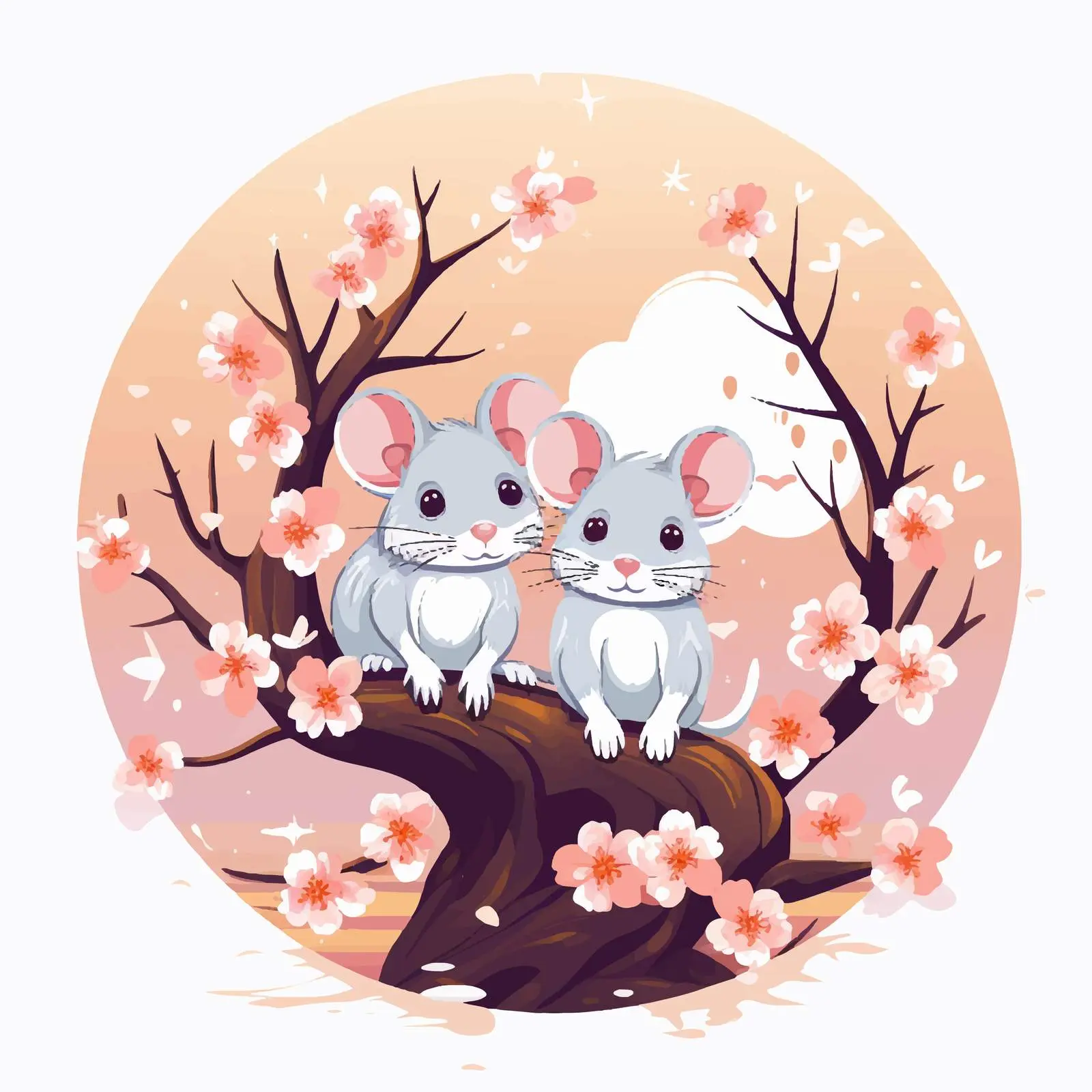 Two Mice Under a Blooming Tree Vector — free download from Dotvec