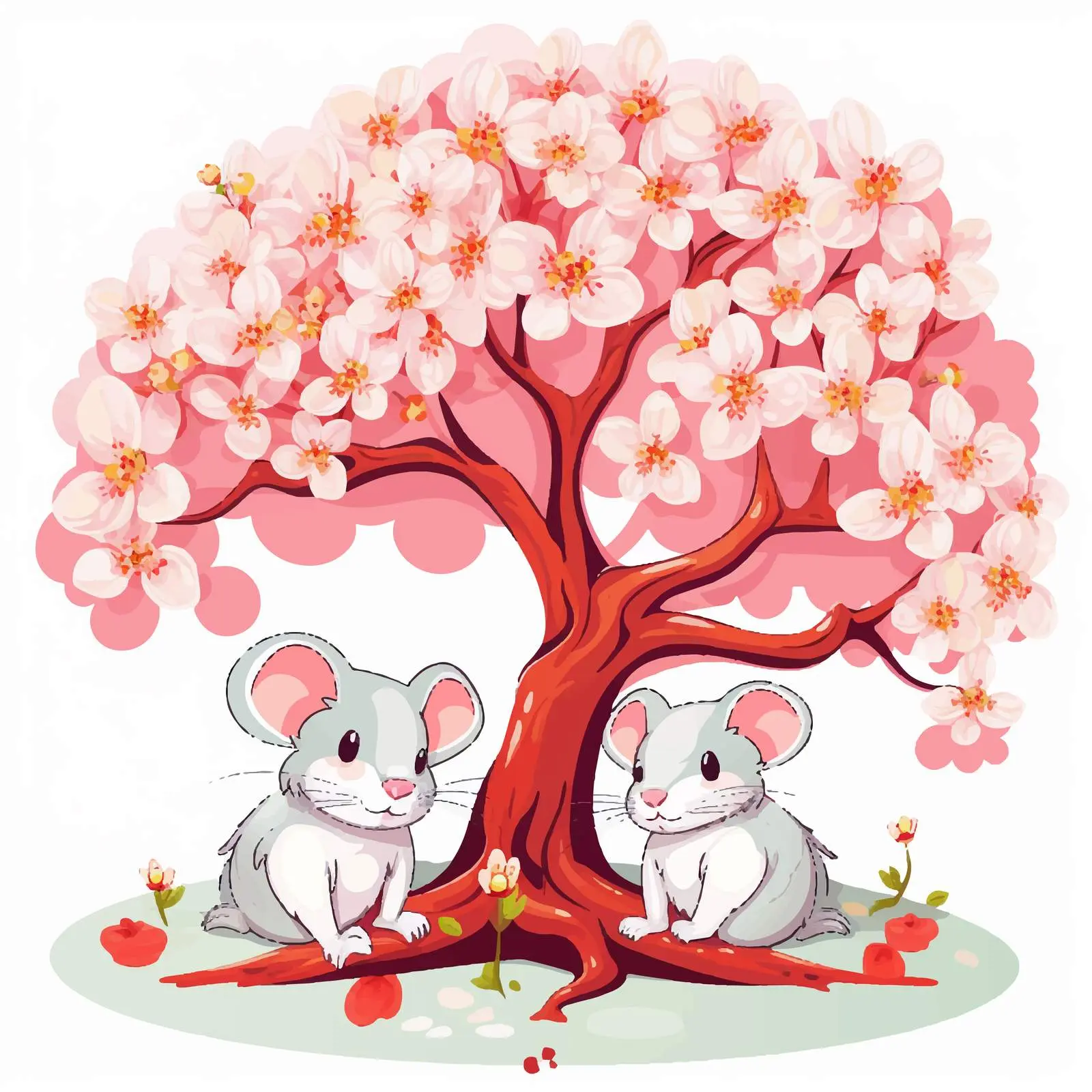 Two Mice Under a Blooming Tree Vector – free family friendly image from Dotvec