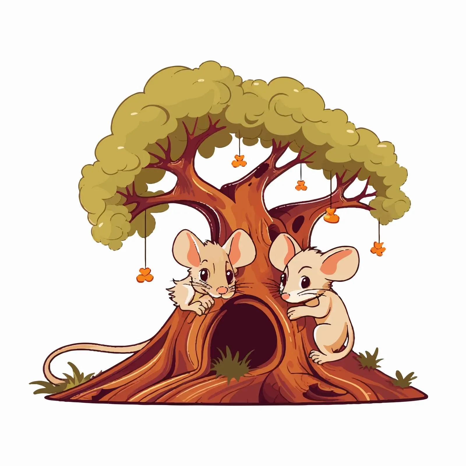Two Mice Sitting Under a Tree Vector Illustration — free download from Dotvec