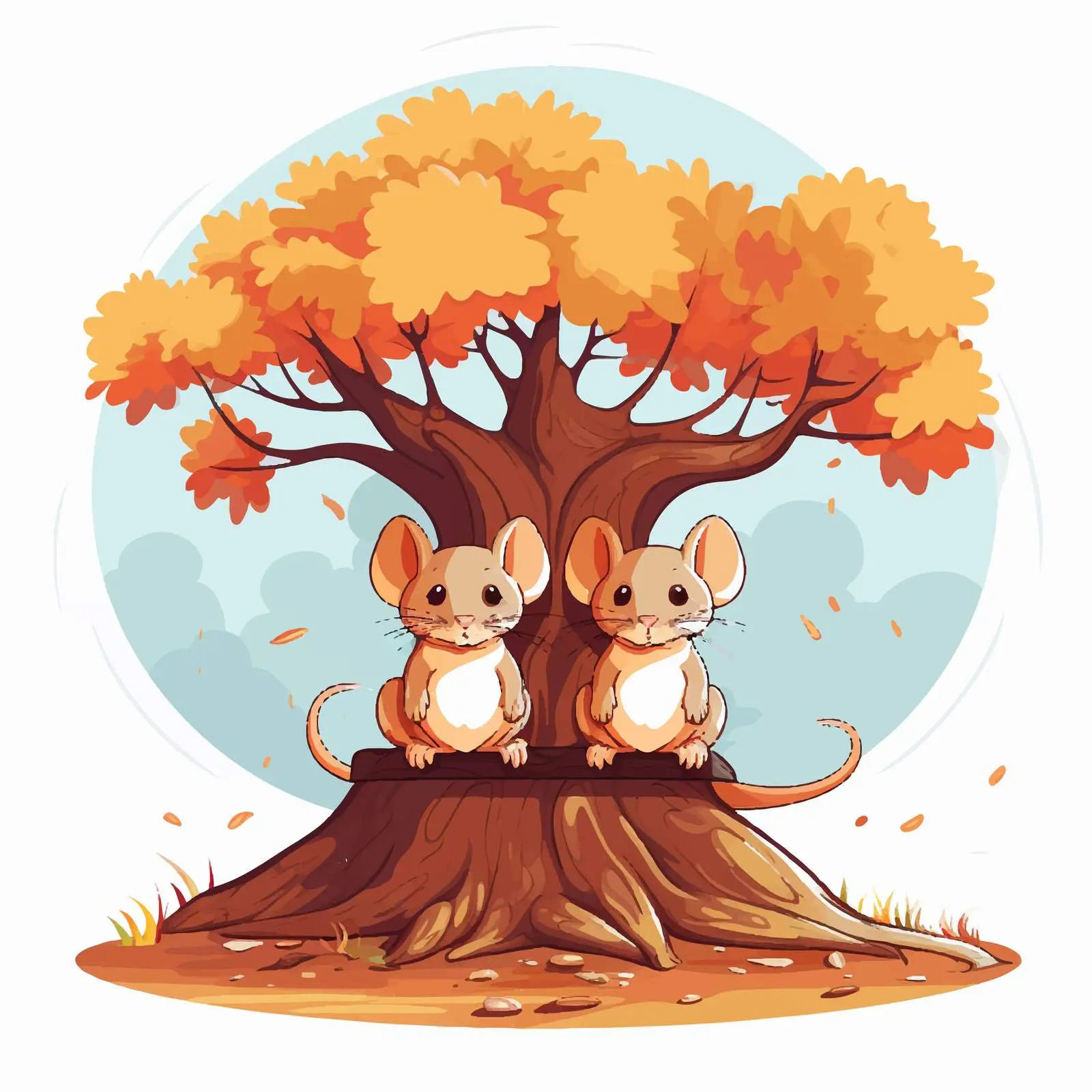 Two Mice Sitting Under a Tree Vector Art — free download from Dotvec