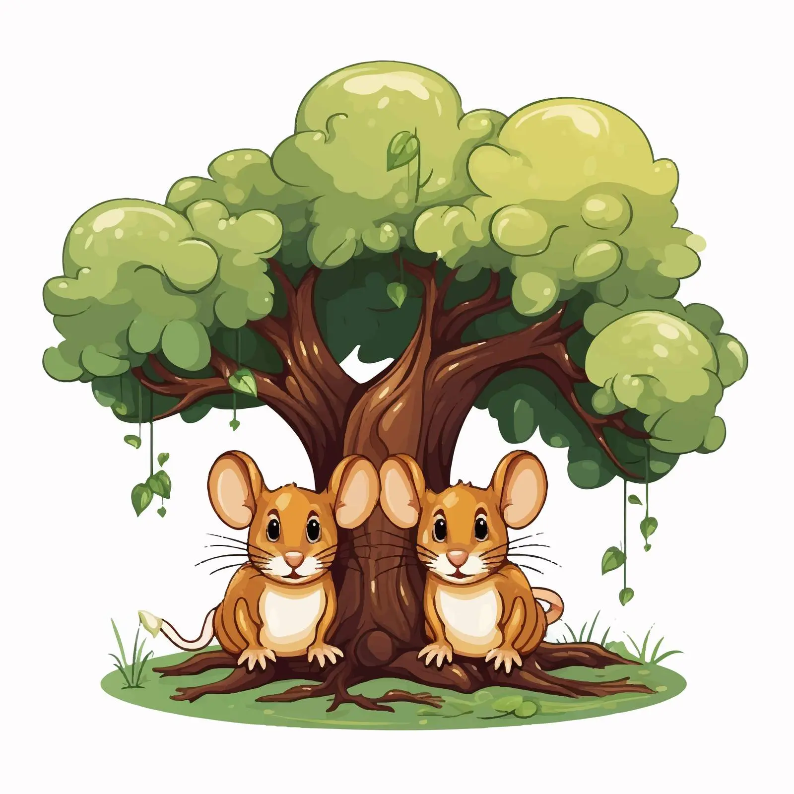 Cute Cartoon Mice Under Tree Illustration — free download from Dotvec