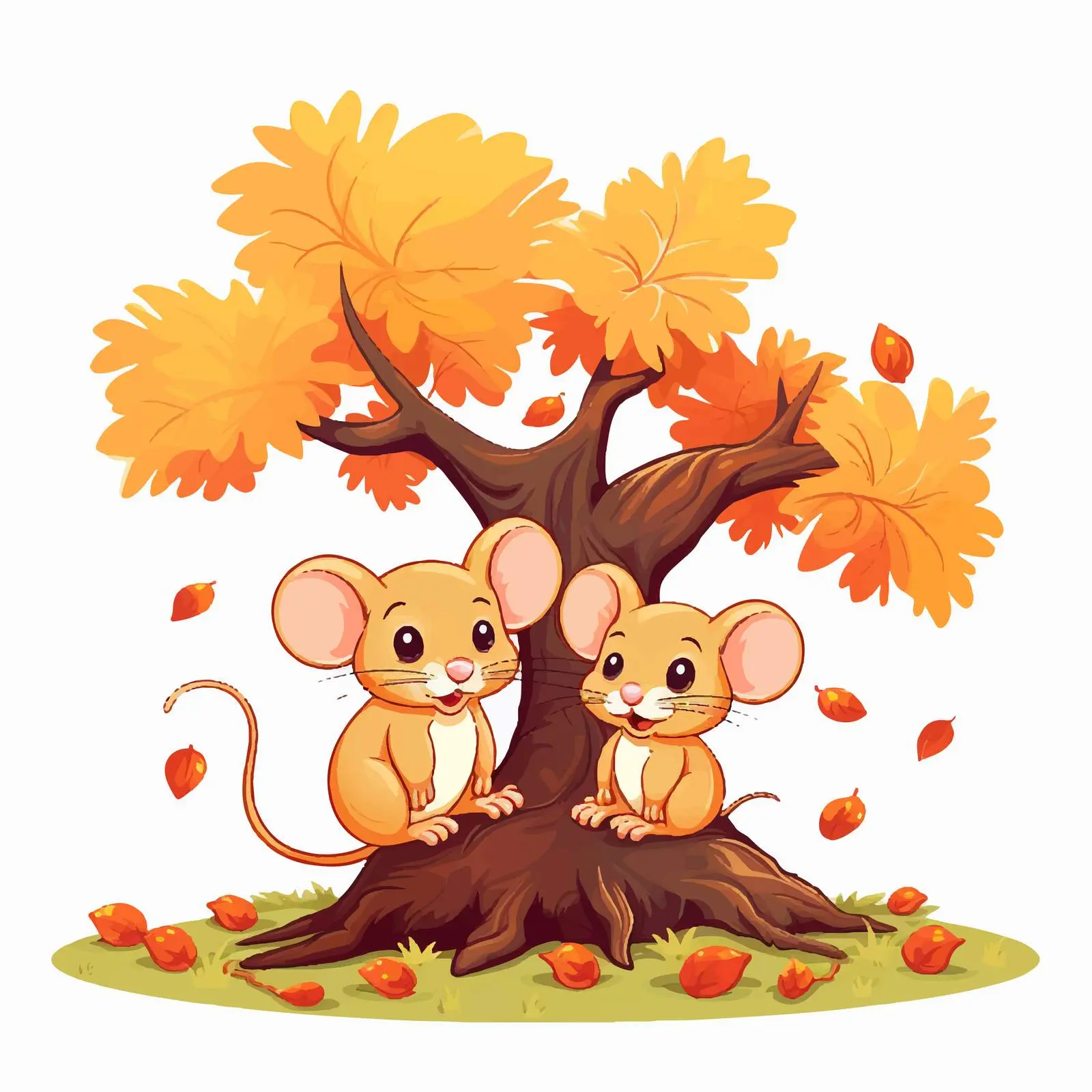 Two Mice Under a Tree Cartoon Vector — free download from Dotvec