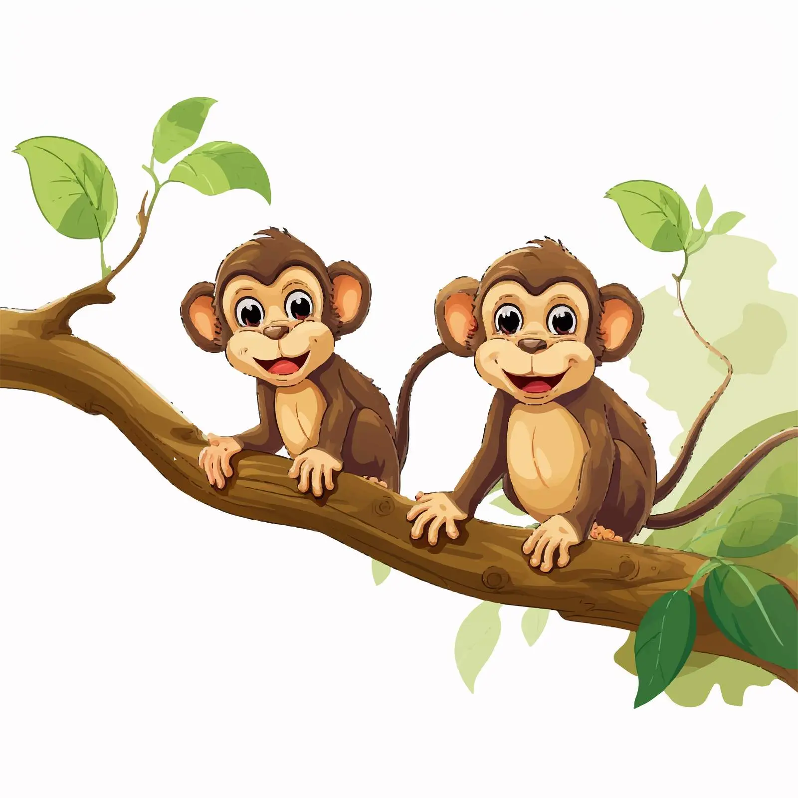 Playful Monkeys on Tree Branch Vector Illustration – free cute monkeys image from Dotvec
