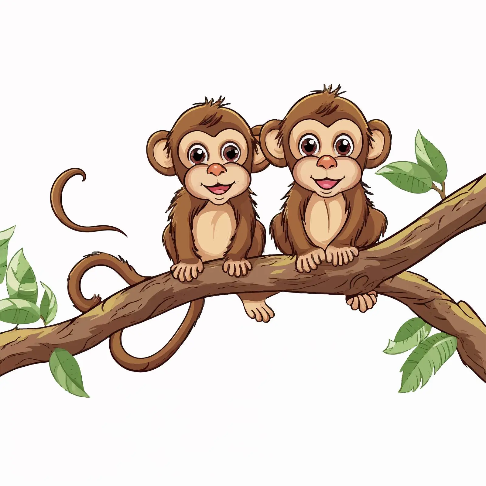 Two Monkeys Playing on a Tree Branch – free cute monkeys image from Dotvec