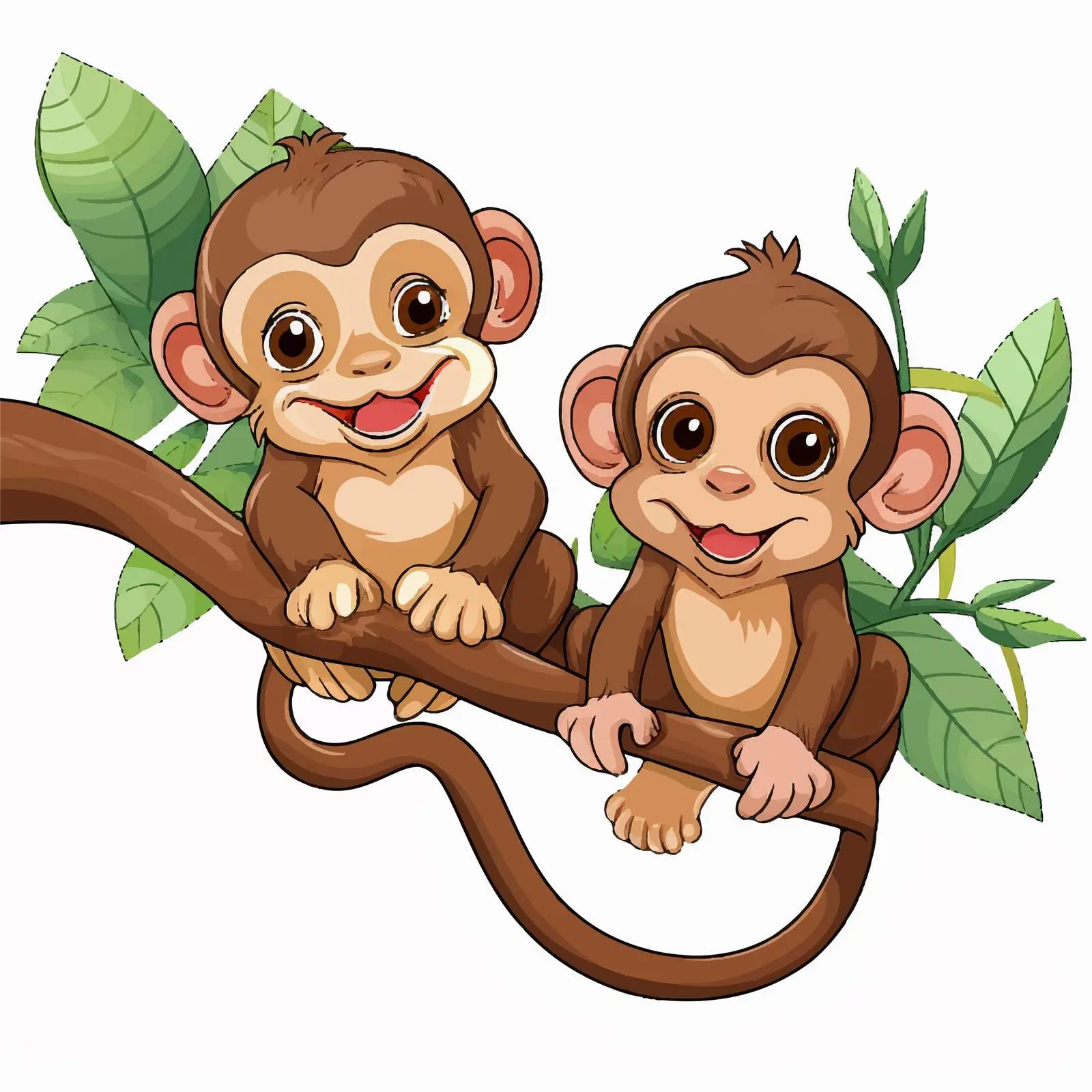 Two Monkeys Playing on a Tree Branch Vector – free cute monkeys image from Dotvec
