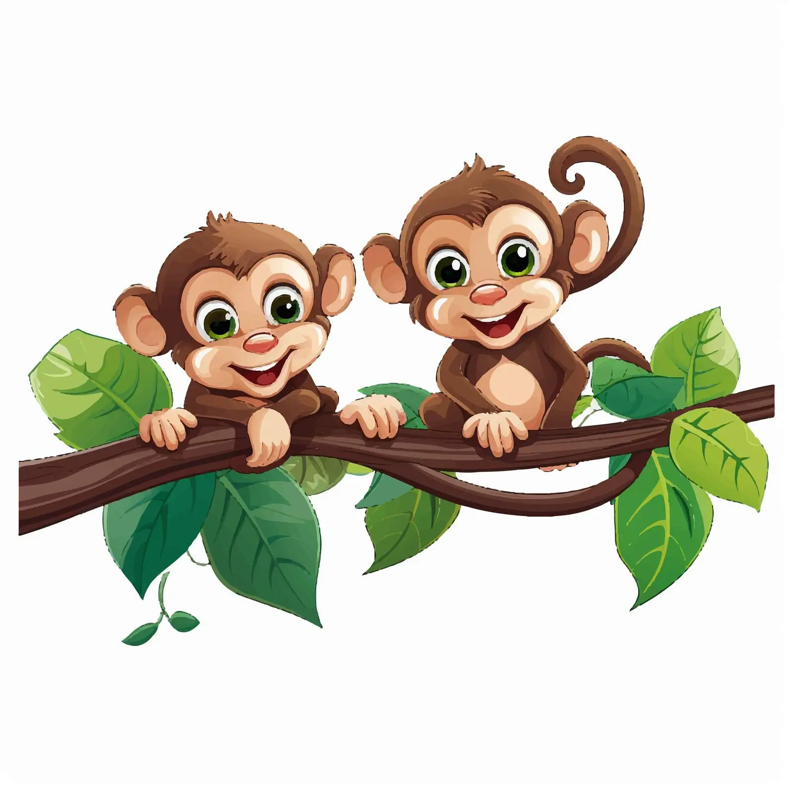 Two Monkeys Playing on a Tree Branch – free cute monkeys image from Dotvec