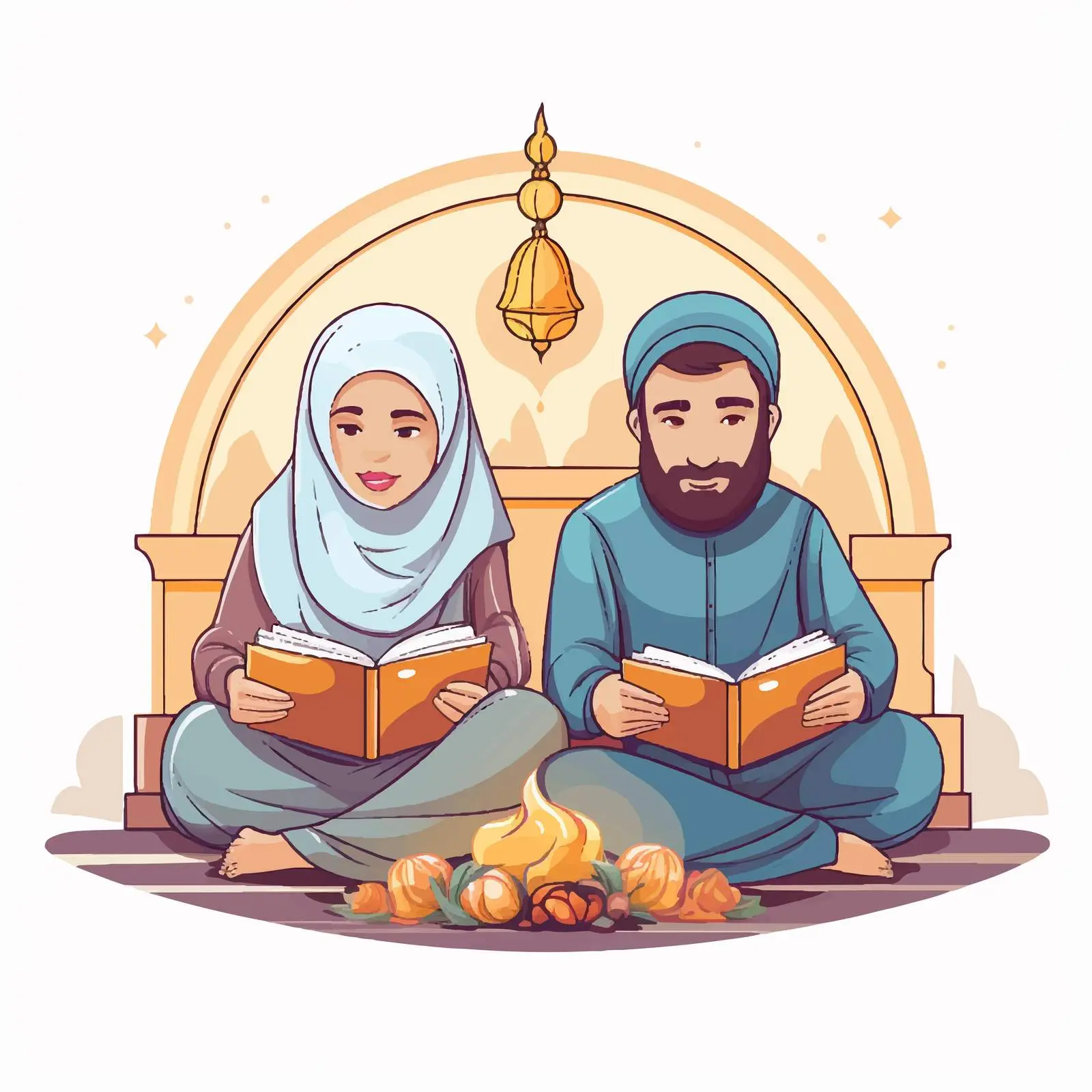 Muslims Reading Books Together Vector Illustration — free download from Dotvec