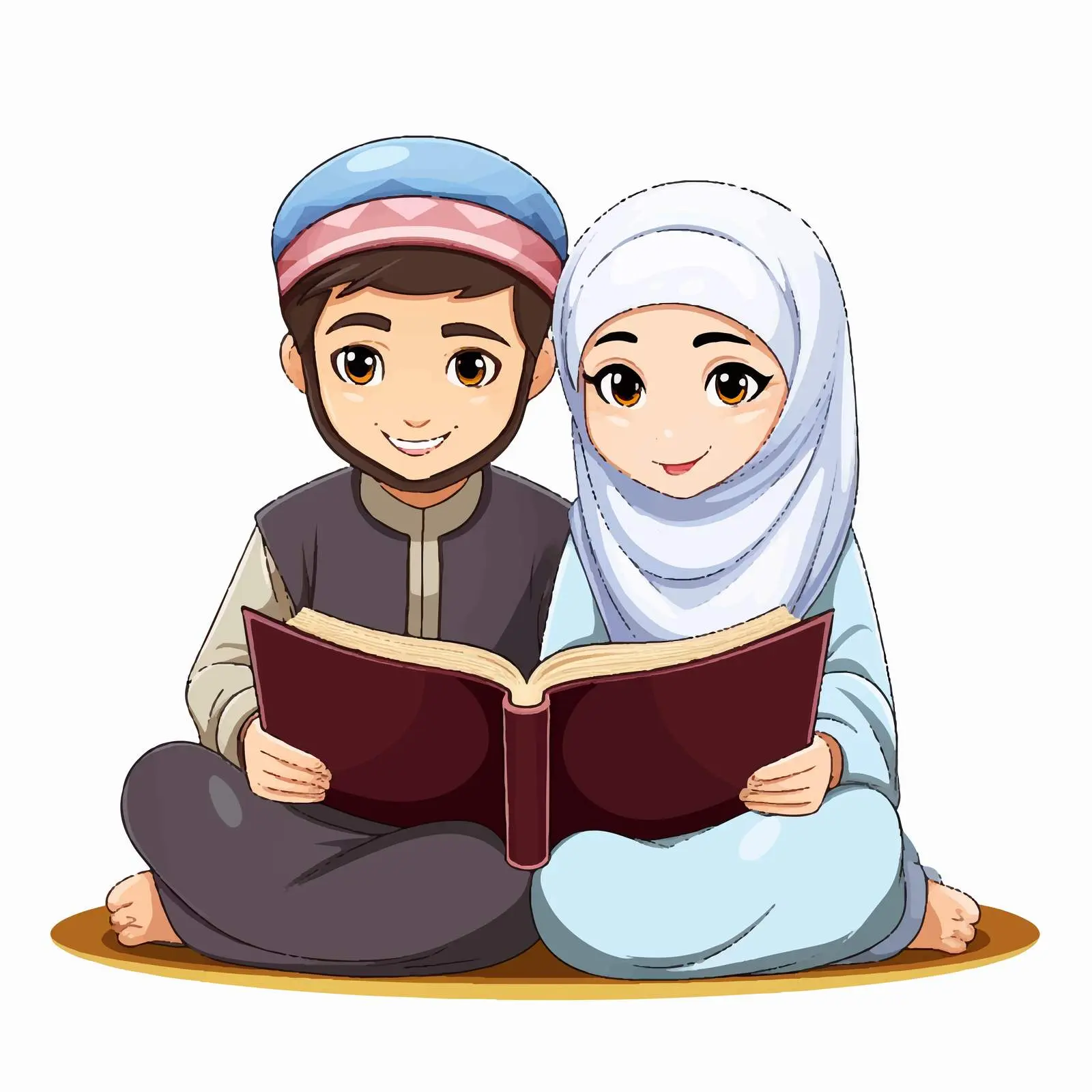 Muslim Friends Reading Books Together Illustration – free scholar image from Dotvec