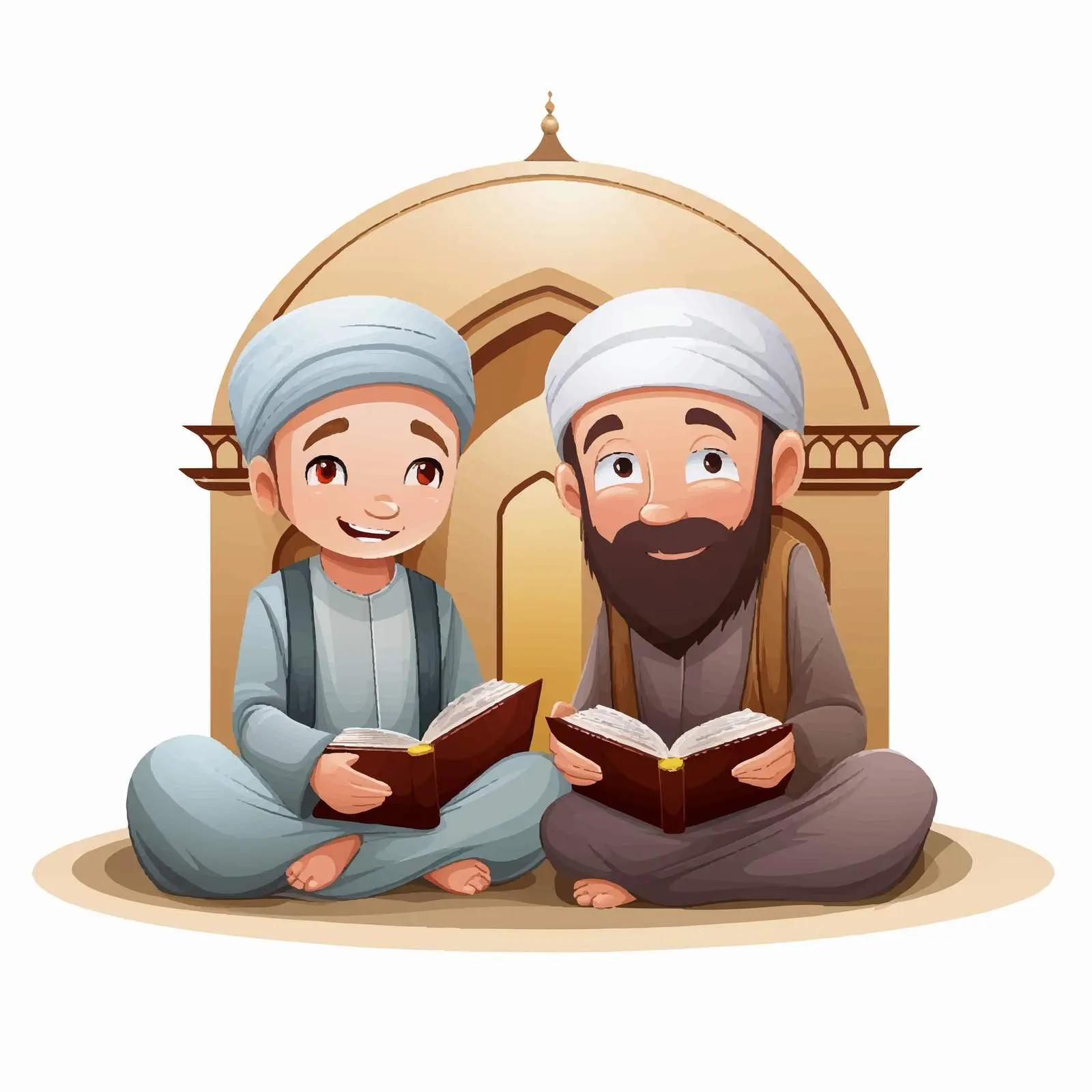 Muslims Enjoying Books Together Vector Illustration — free download from Dotvec