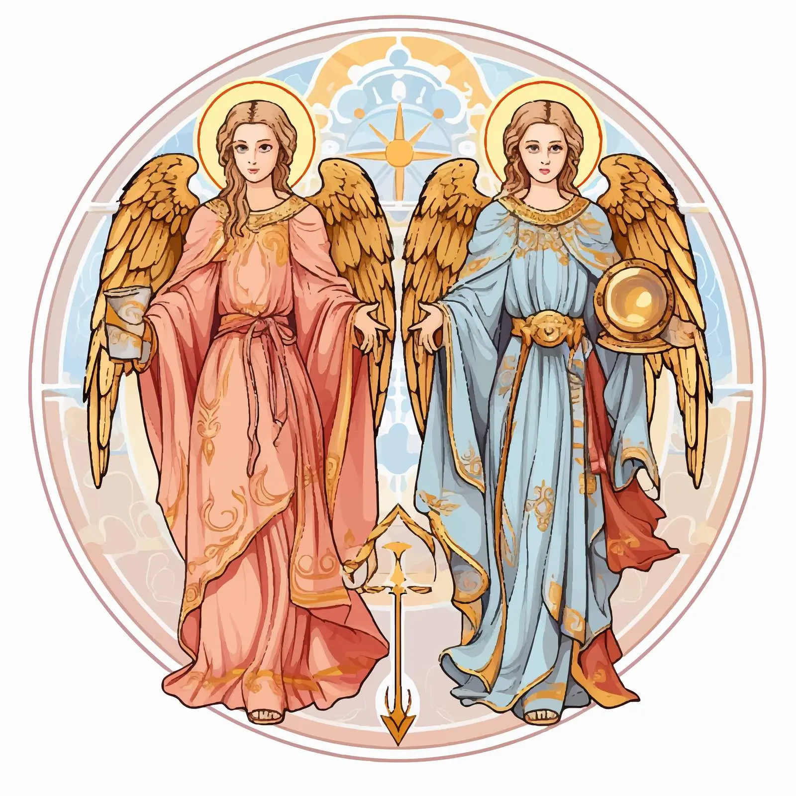 Two Painted Archangels in Clothing Fresco Illustration – free art for home image from Dotvec