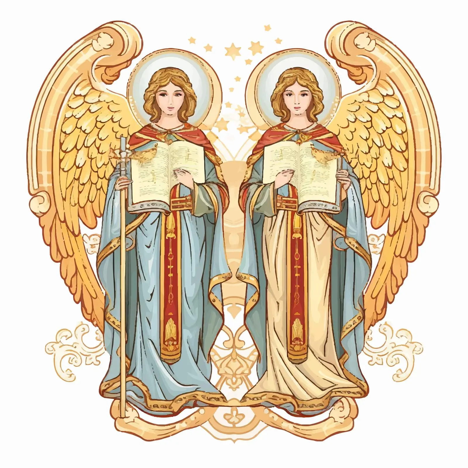 Two Painted Archangels with Parchment Rolls — free download from Dotvec