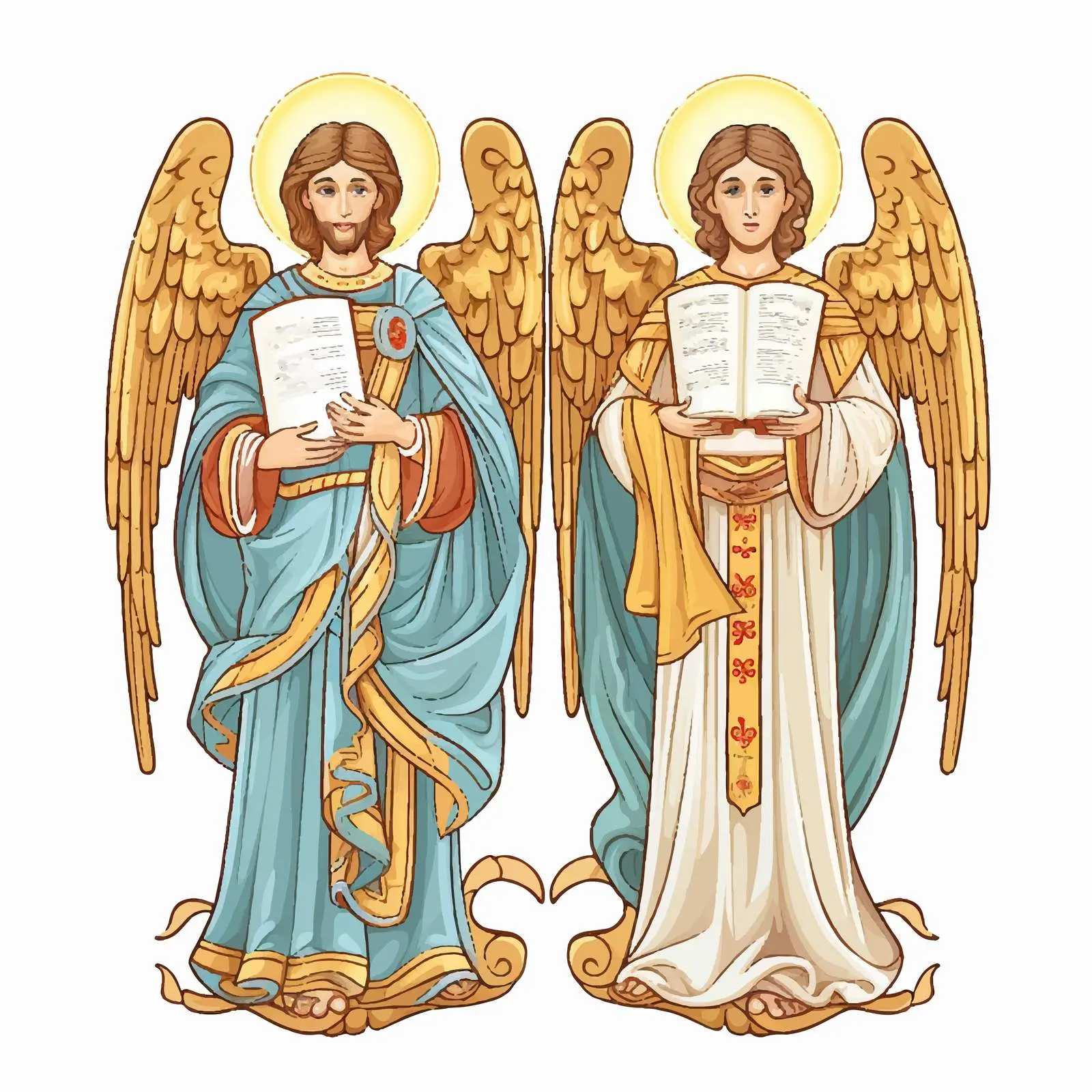 Two Archangels with Parchment Rolls Illustration — free download from Dotvec