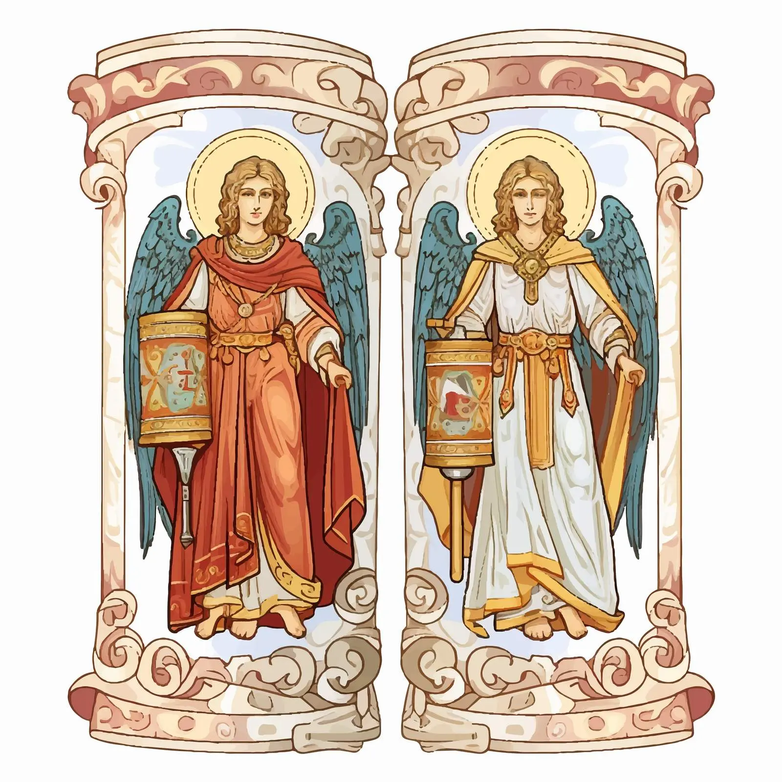 Two Painted Archangels with Parchment Rolls — free download from Dotvec