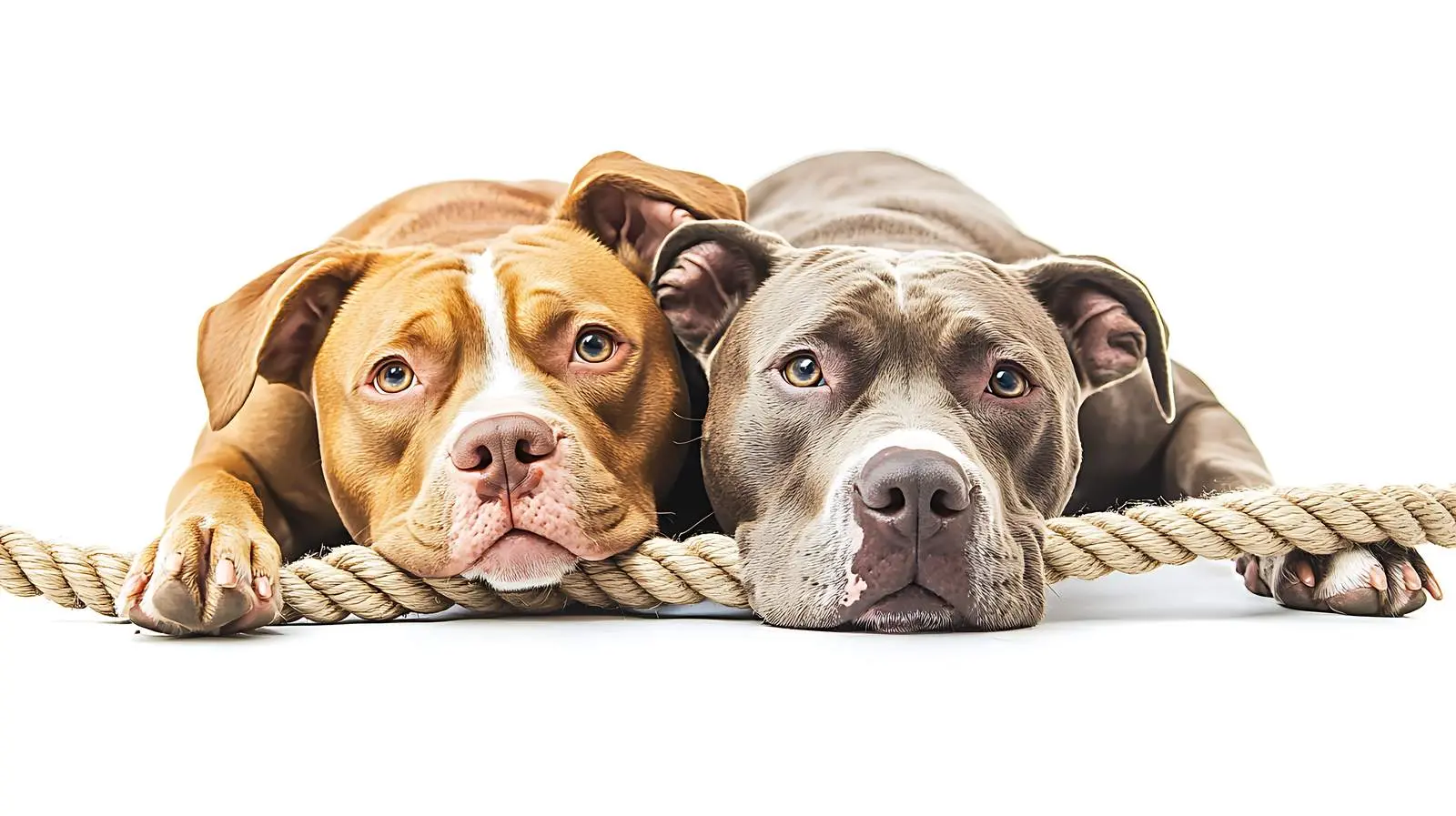 Two Pit Bulls Playing with Rope on White Background — free download from Dotvec