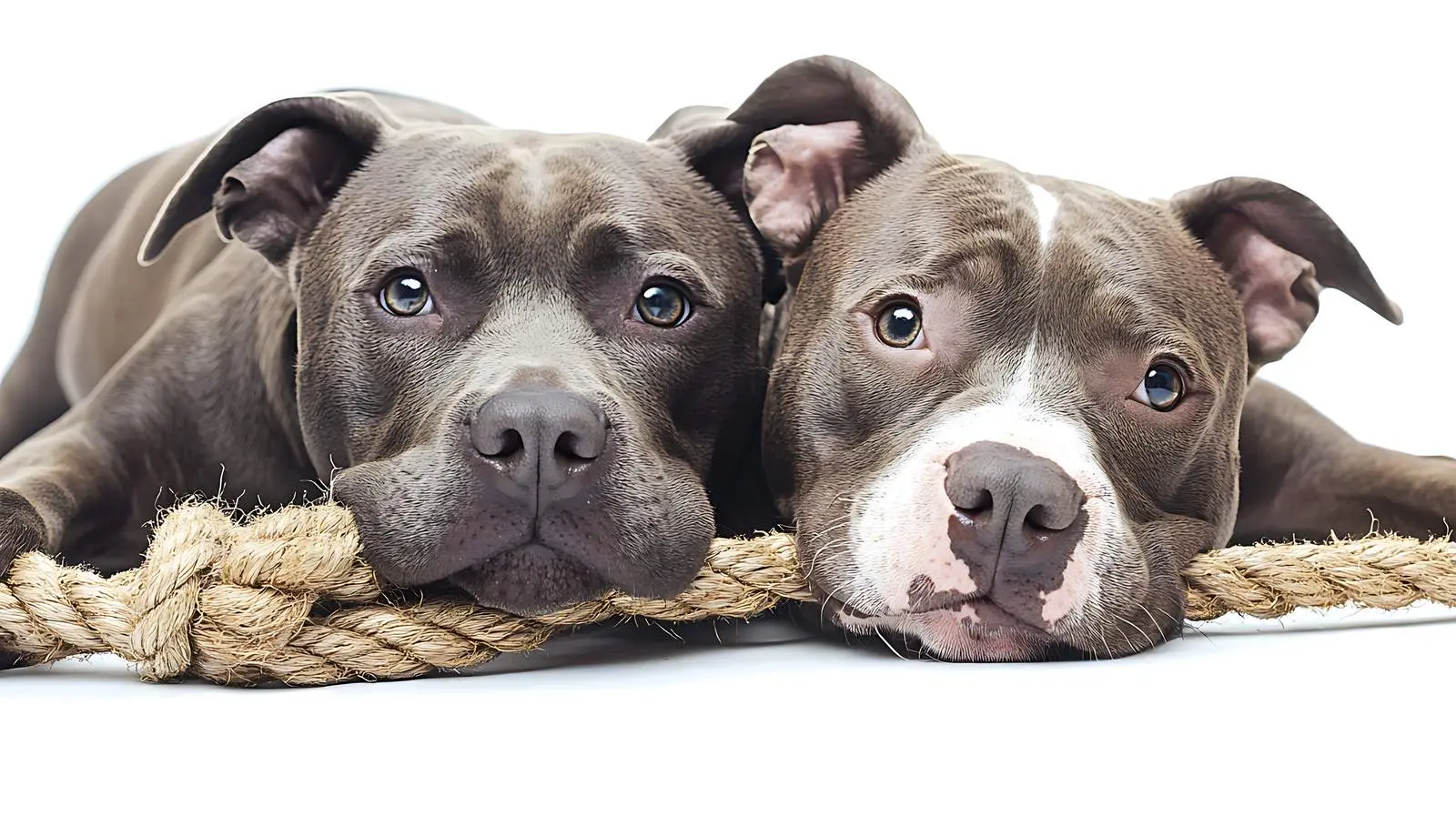 Two Pit Bulls Playing with Rope on White Background – free mammals image from Dotvec