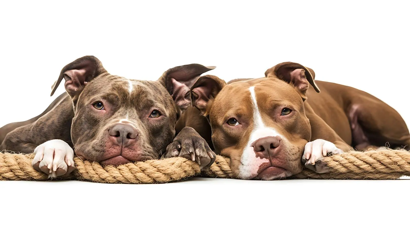 Two Pit Bulls Playing with Rope on White Background — free download from Dotvec