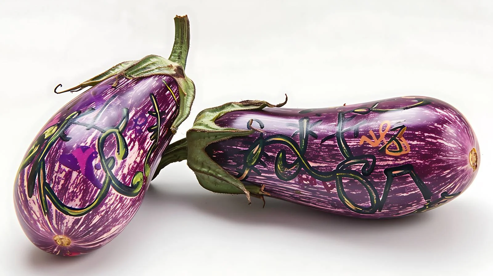 Ripe Graffiti Eggplants on White Background — free download from Dotvec
