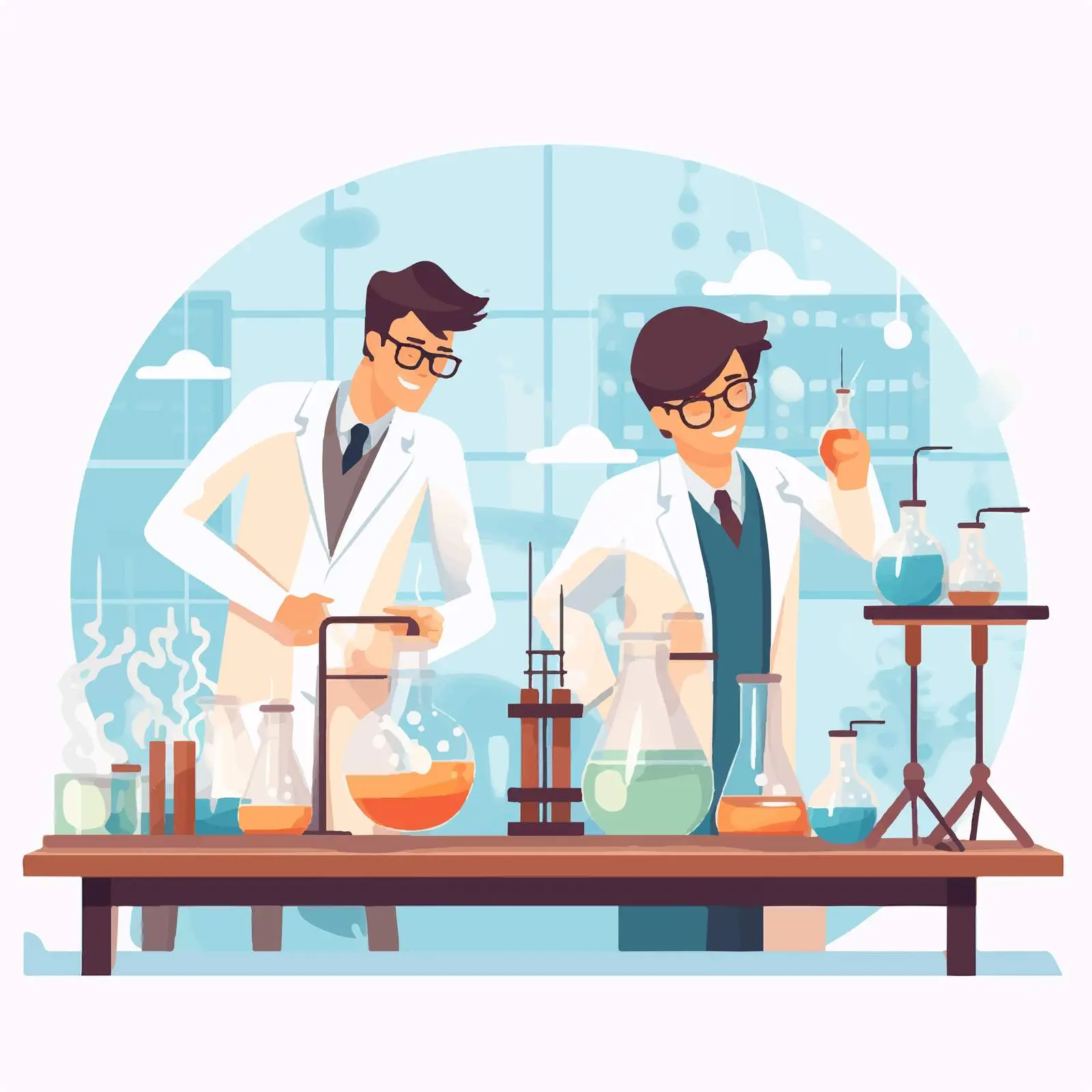 Science Students Collaborating in School Lab Illustration — free download from Dotvec