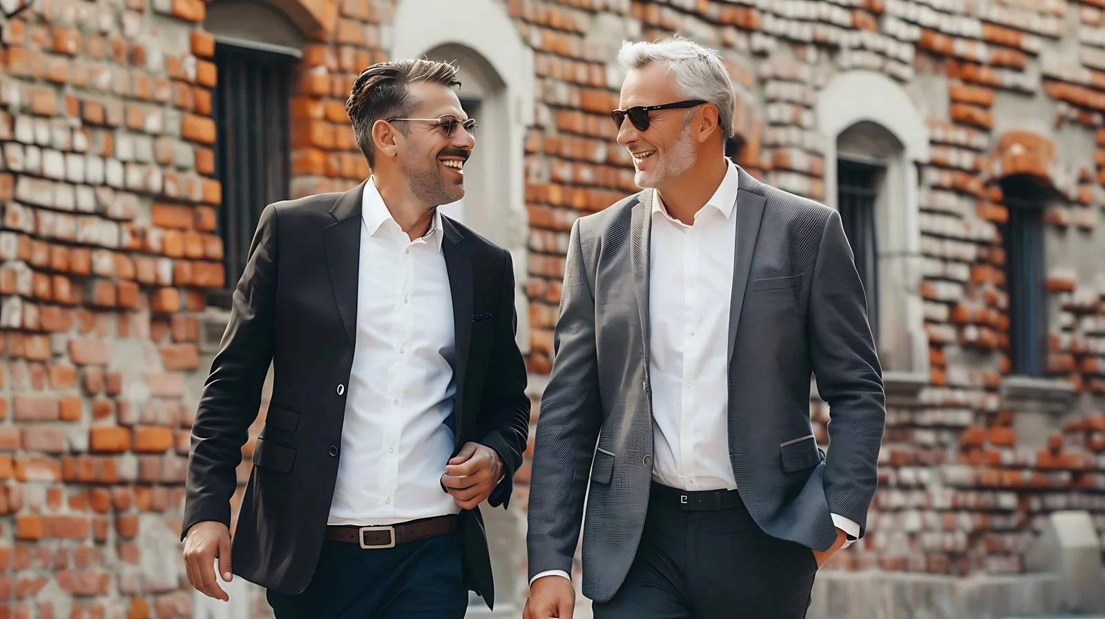Businessmen Walking by Old Brick Building — free download from Dotvec
