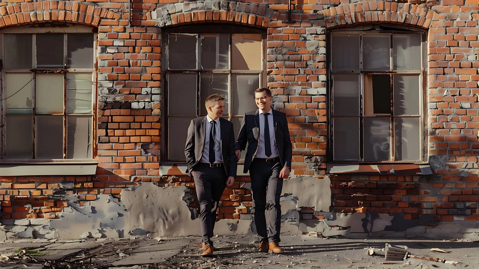 Businessmen Walking by Old Brick Building — free download from Dotvec
