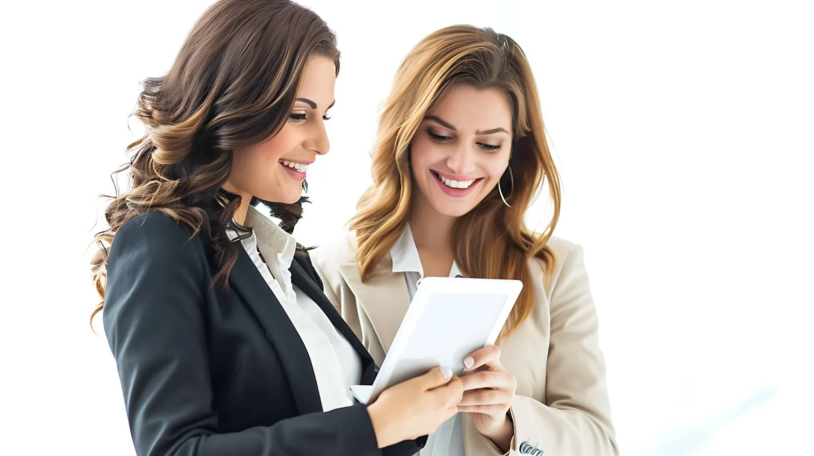 Professional Businesswomen Sharing Tablet in Office — free download from Dotvec
