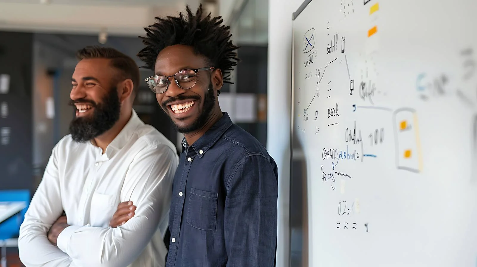 Office Colleagues Whiteboard Discussion — free download from Dotvec