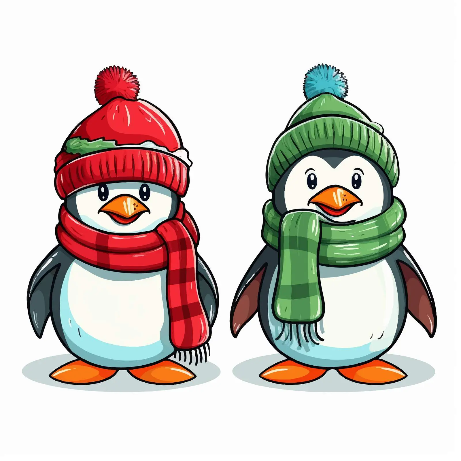 Two Colorful Snowmen with Hats and Scarves — free download from Dotvec