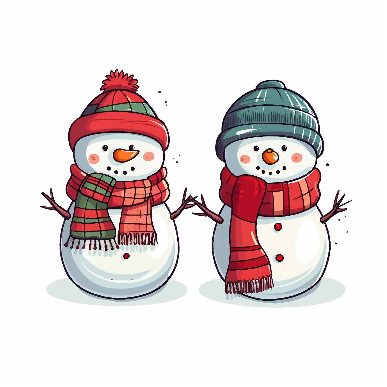 Two Snowmen in Hats and Scarves Vector — free download from Dotvec