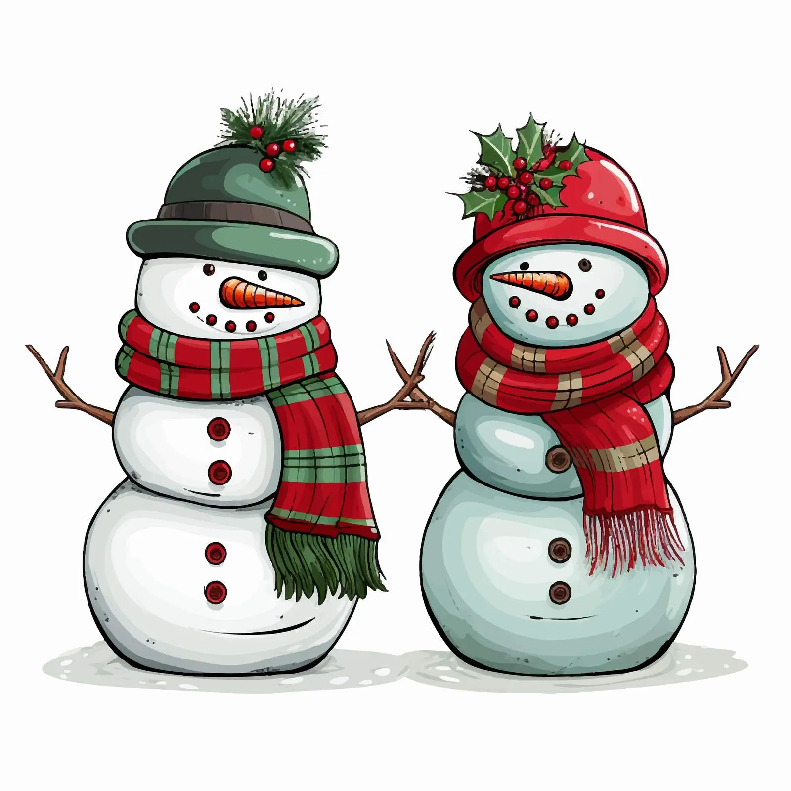 Charming Snowmen with Hats and Scarves Vector — free download from Dotvec