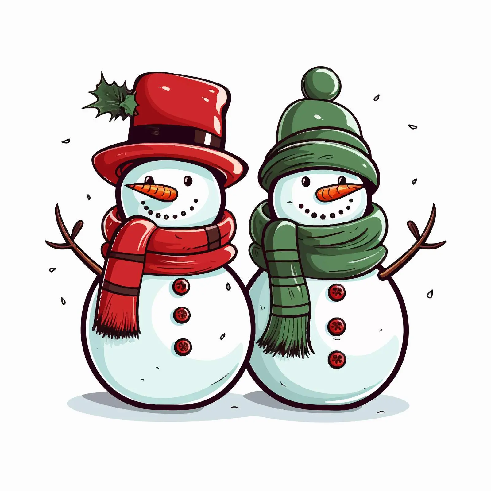 Two Snowmen with Hats and Scarves Vector — free download from Dotvec