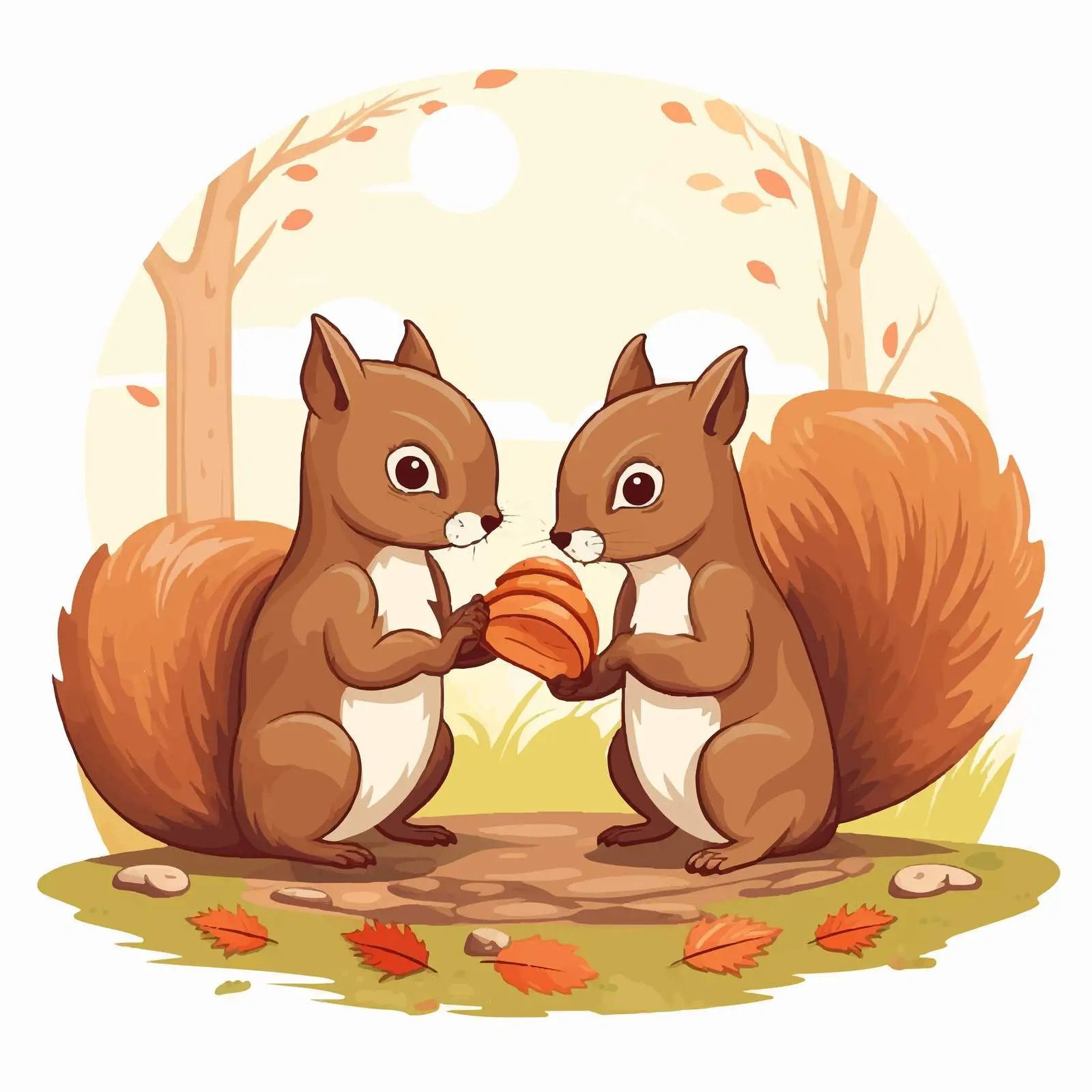 Squirrels Sharing Acorn in Nature Illustration — free download from Dotvec
