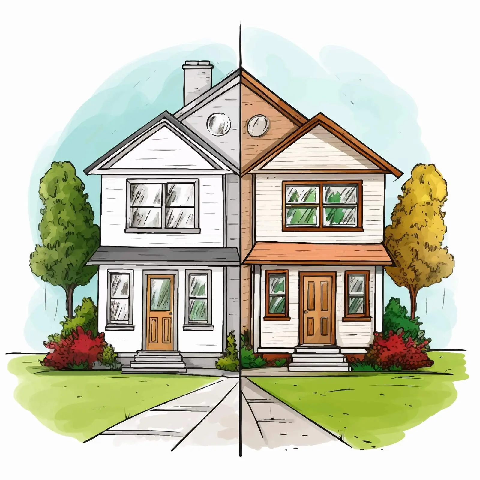 House Stages Illustration: From Sketch to Color — free download from Dotvec
