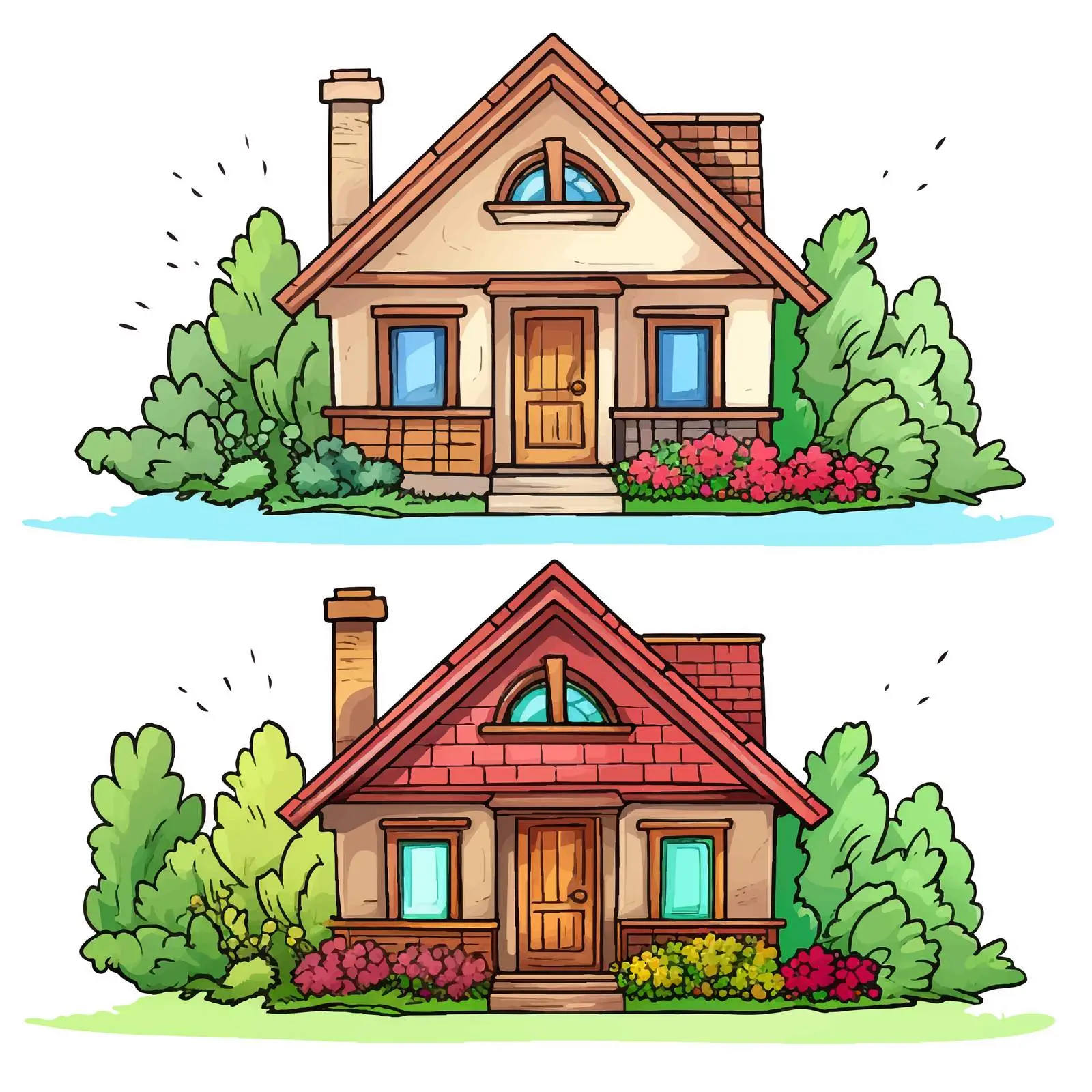 Two Stages of House Illustration to Color — free download from Dotvec