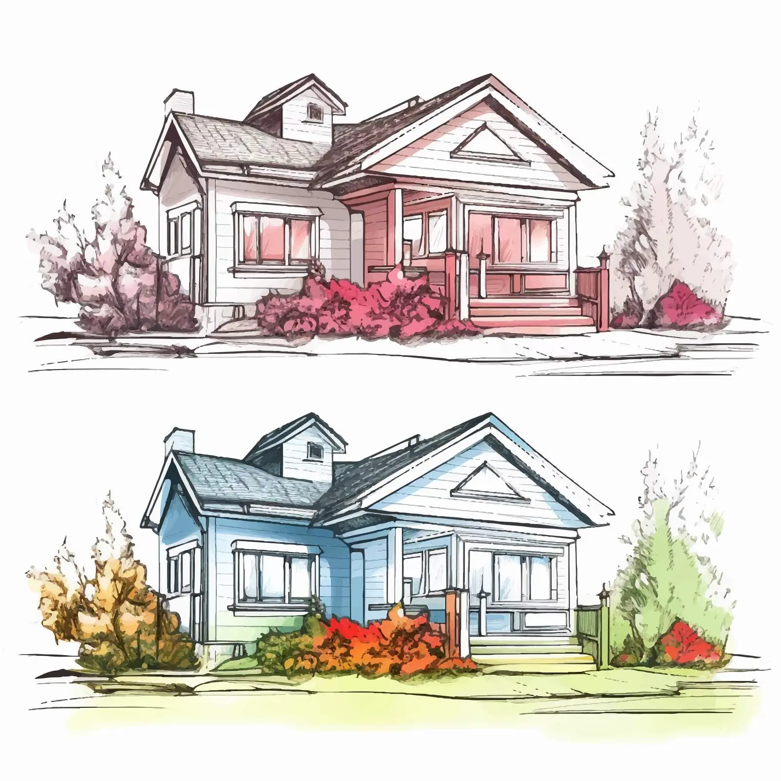 Two Stages of House Illustration for Coloring — free download from Dotvec