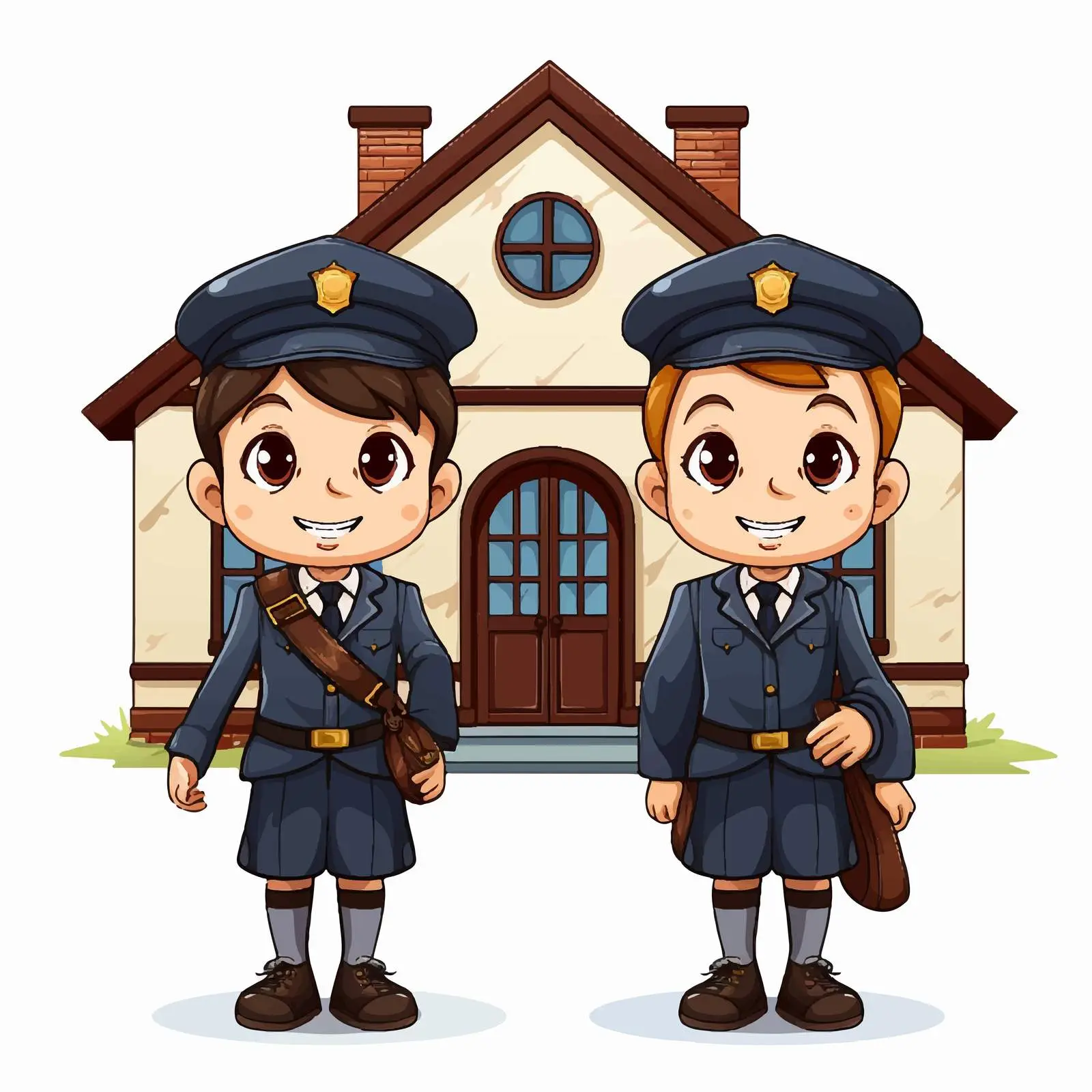 Students in Uniform Outside Schoolhouse Vector — free download from Dotvec